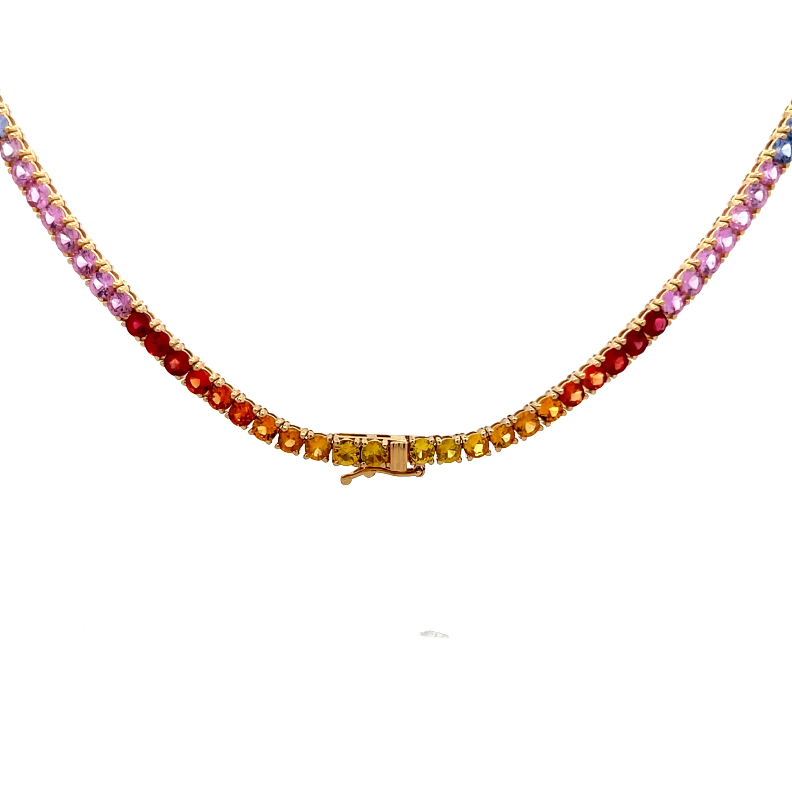 17.80 Rainbow Sapphire Necklace in 14k Yellow Gold - Image 4