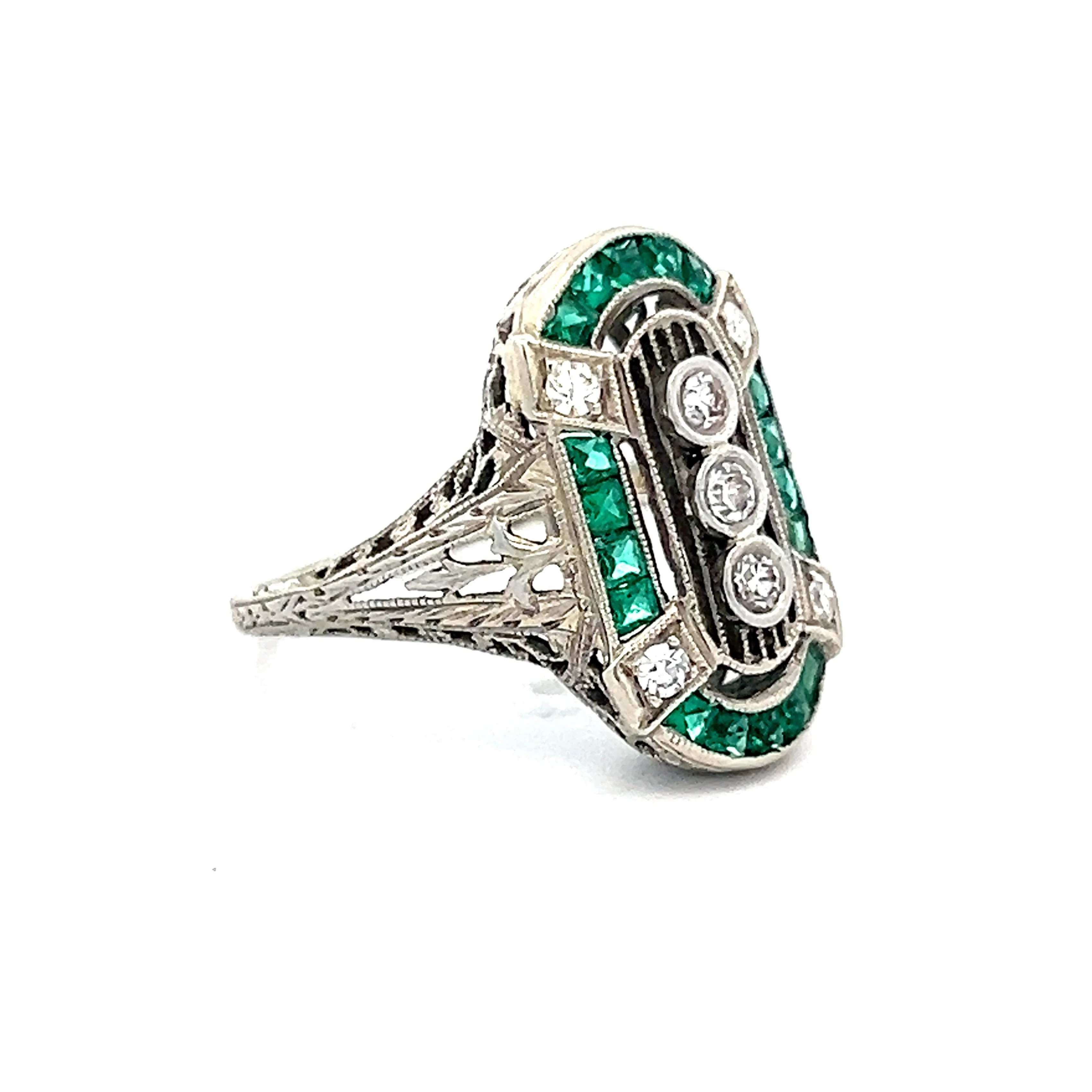 .17 Art Deco Emerald & Diamond Cocktail Ring in 18k White Gold - Image 3