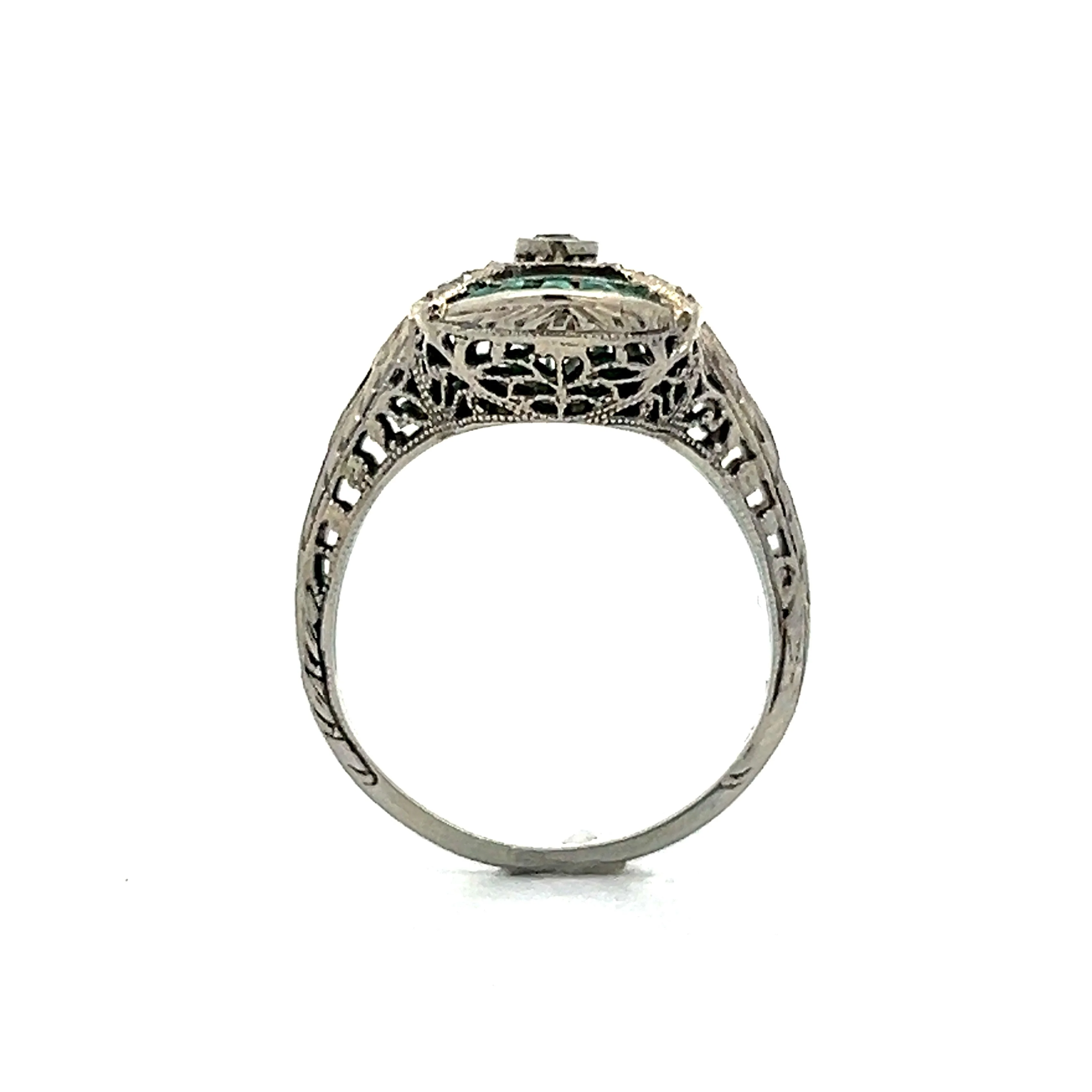 .17 Art Deco Emerald & Diamond Cocktail Ring in 18k White Gold - Image 4
