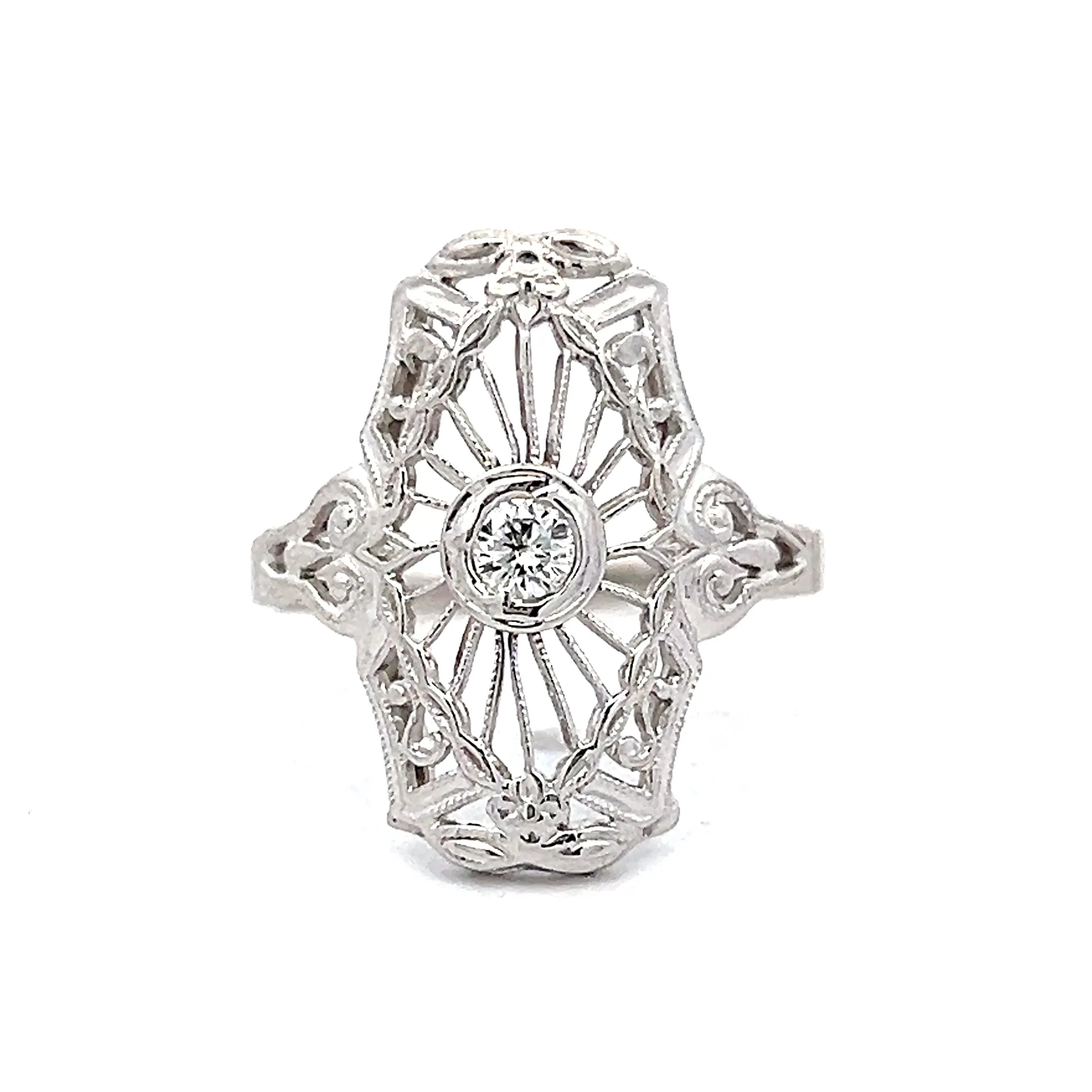 .17 Art Deco Style Filigree Ring in 14k White Gold