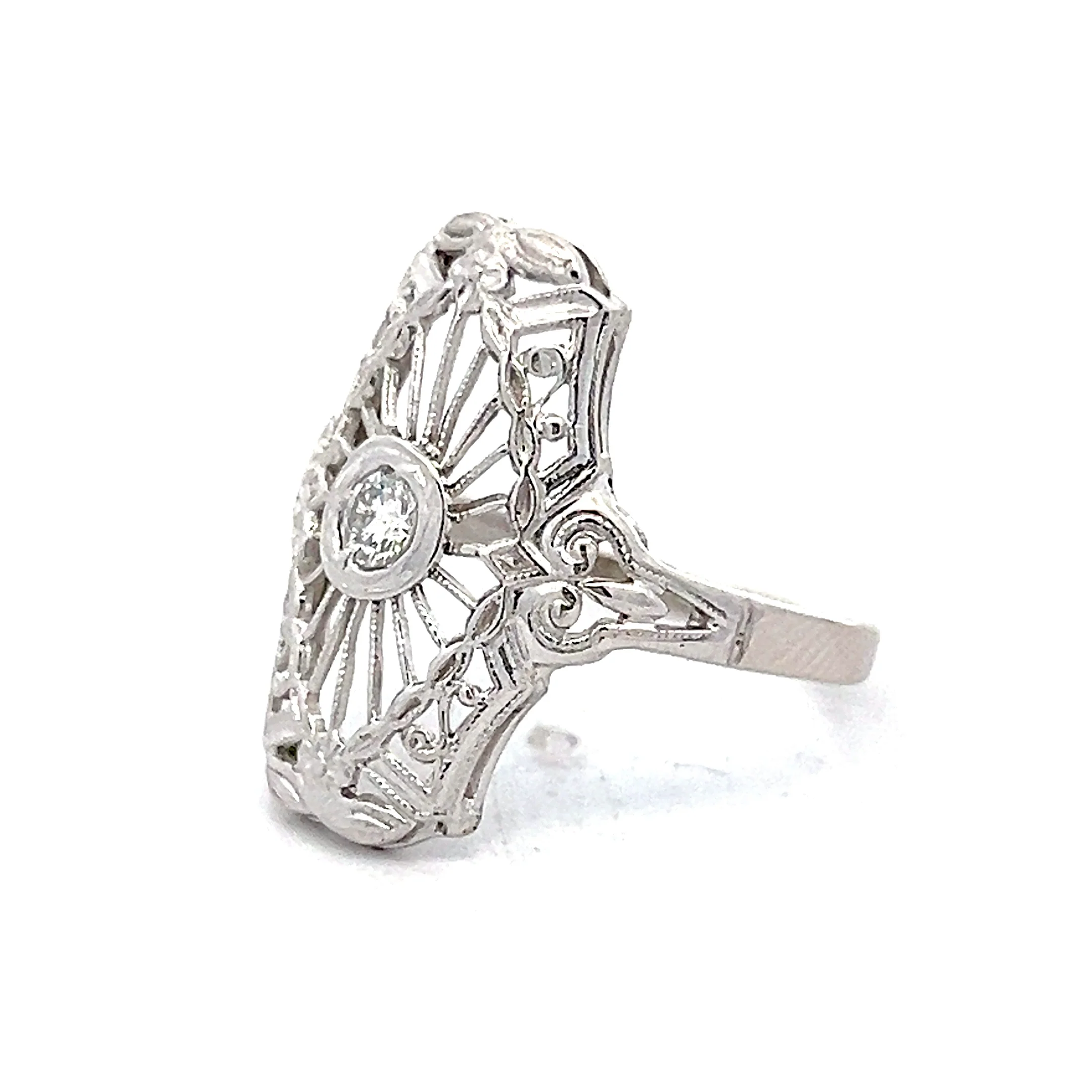 .17 Art Deco Style Filigree Ring in 14k White Gold - Image 2