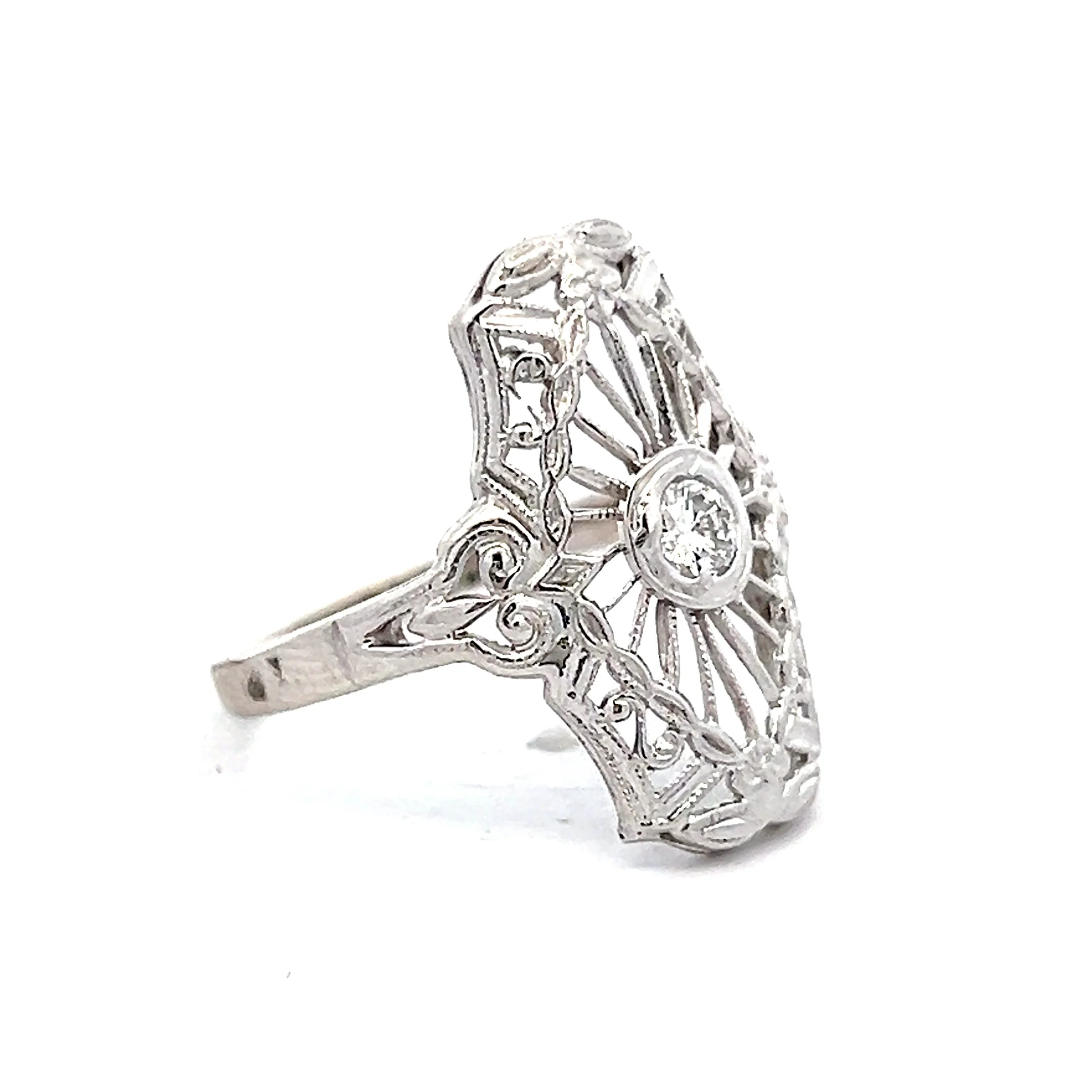 .17 Art Deco Style Filigree Ring in 14k White Gold - Image 3