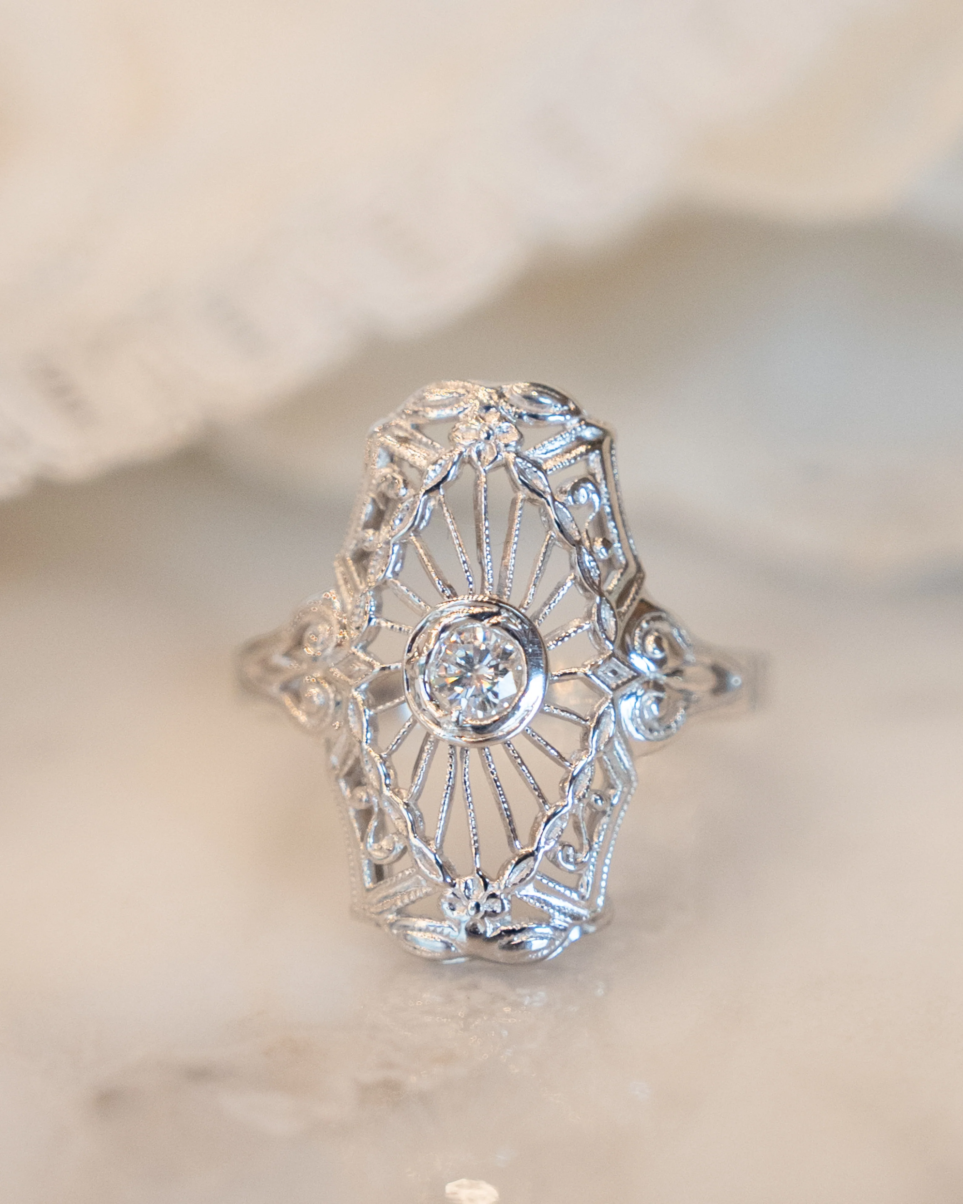 .17 Art Deco Style Filigree Ring in 14k White Gold - Image 6