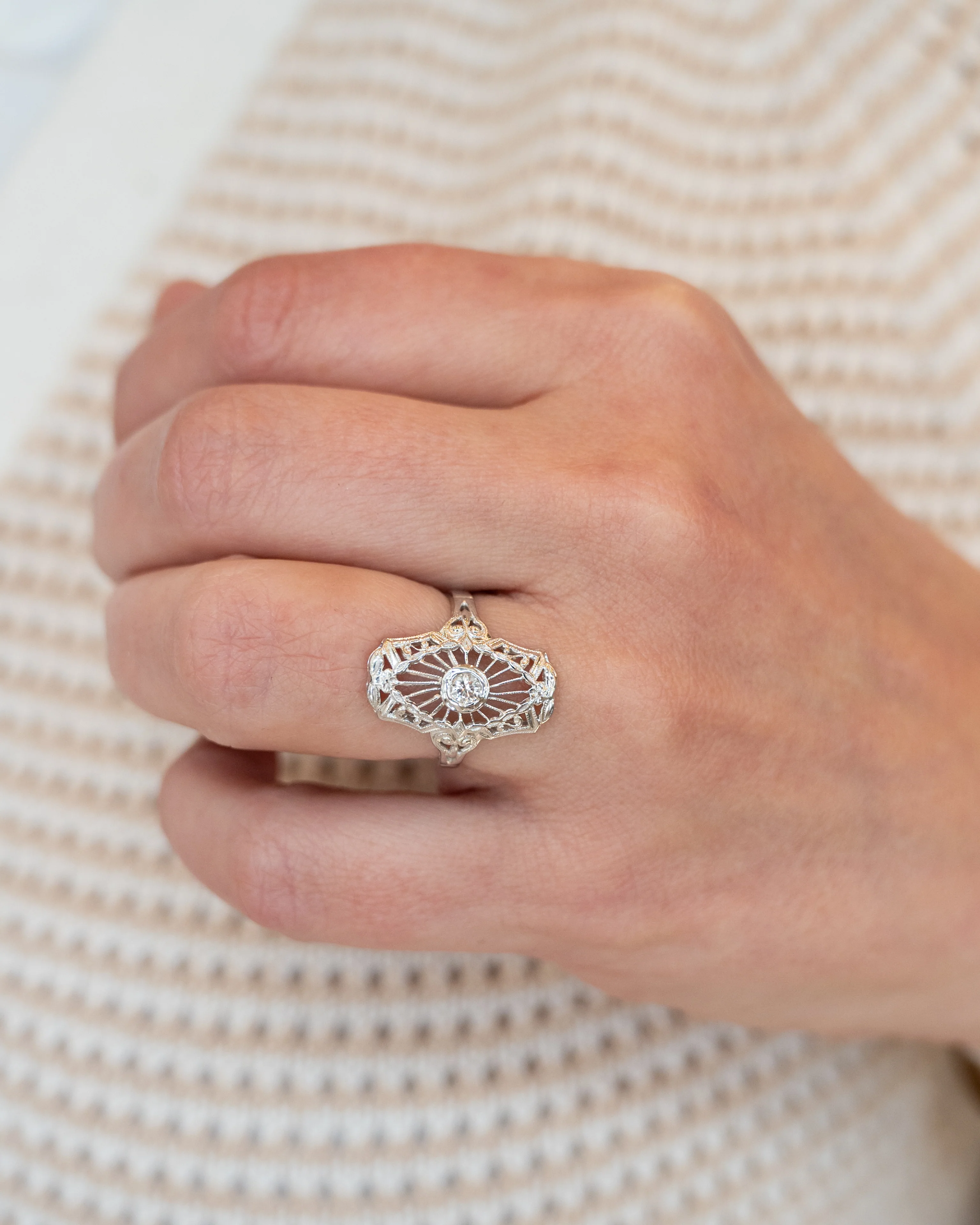 .17 Art Deco Style Filigree Ring in 14k White Gold - Image 7