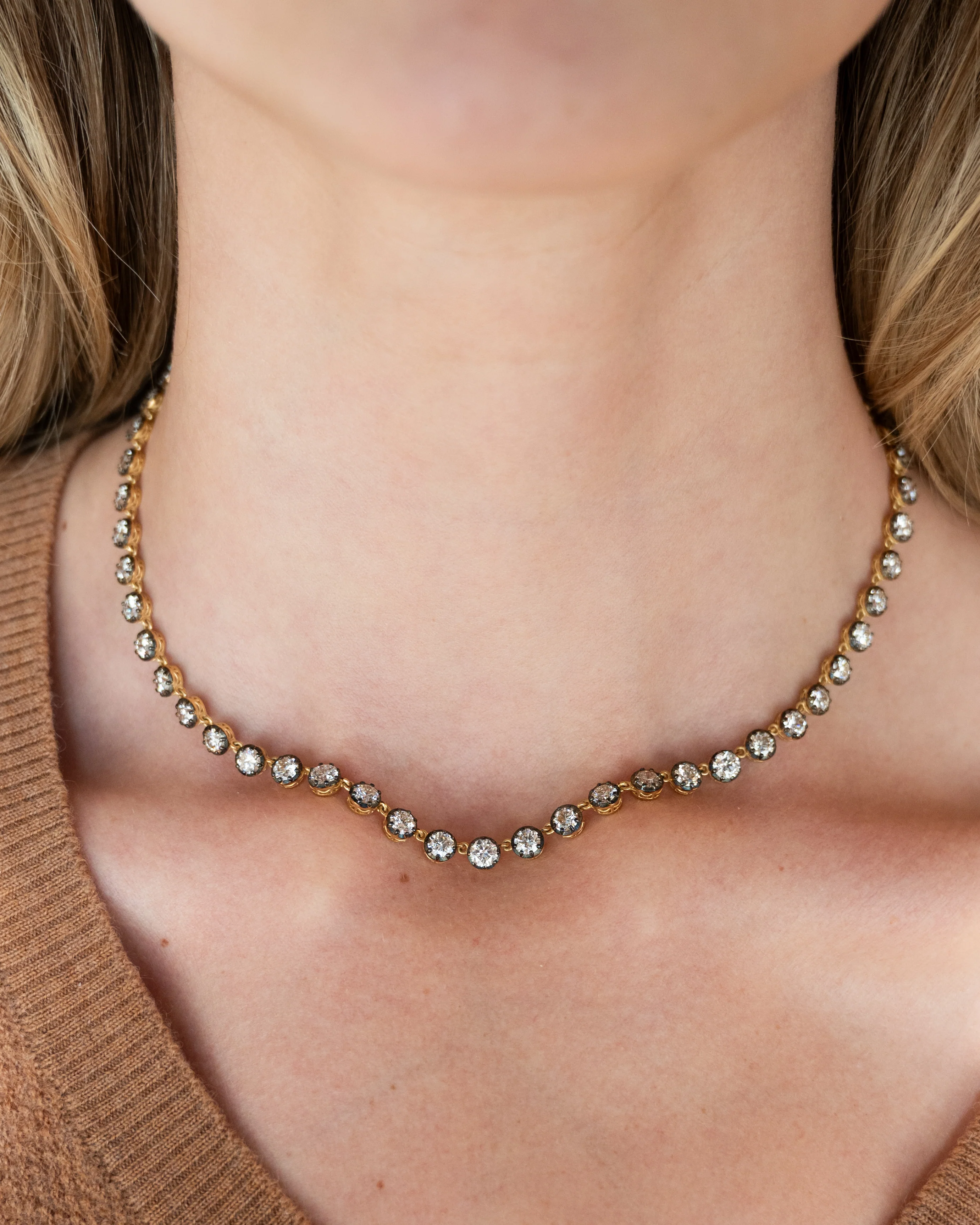 17 Carat Diamond Tennis Necklace 18k Yellow Gold - Image 6