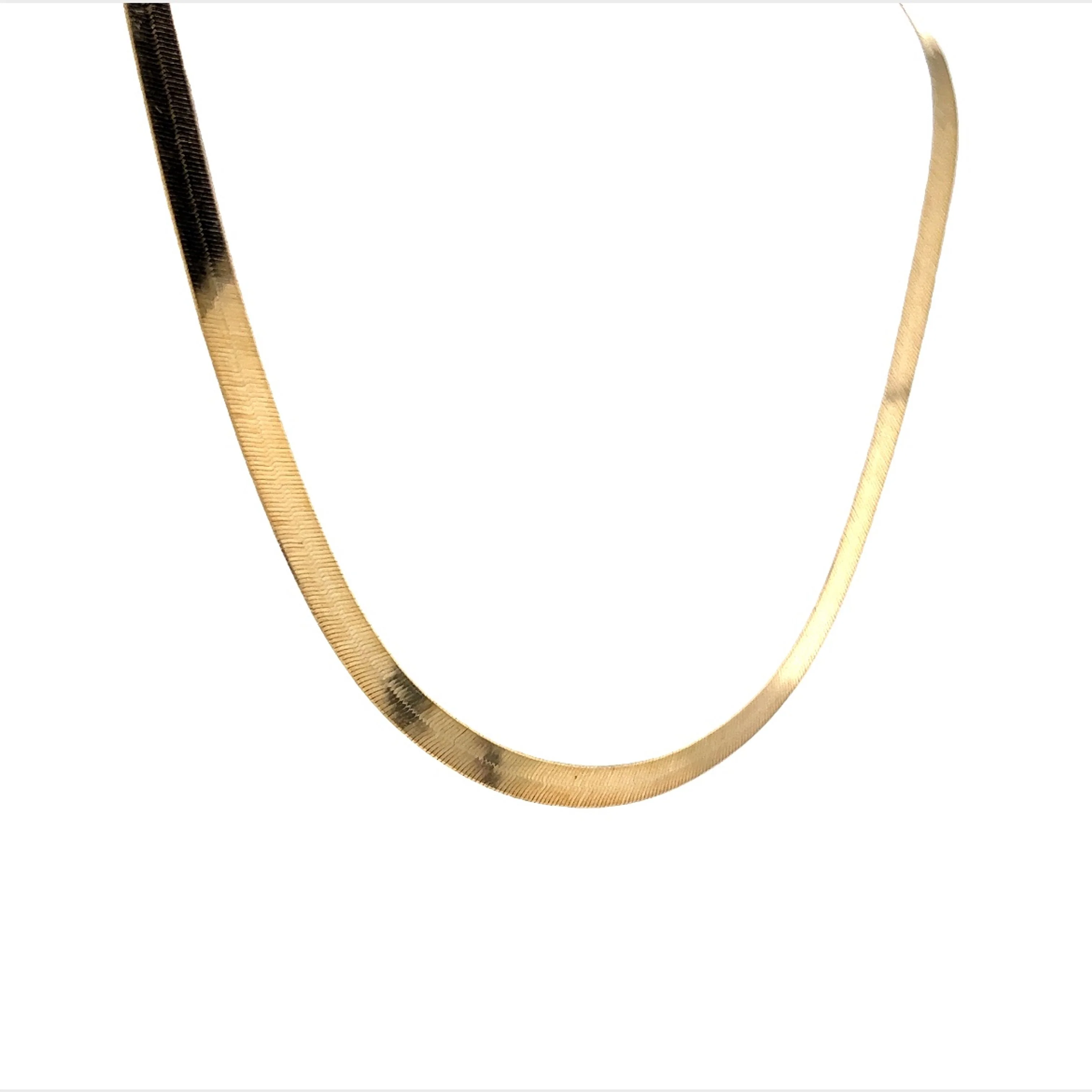 17 Inch Herringbone Chain Necklace in 14k Yellow Gold - Image 3