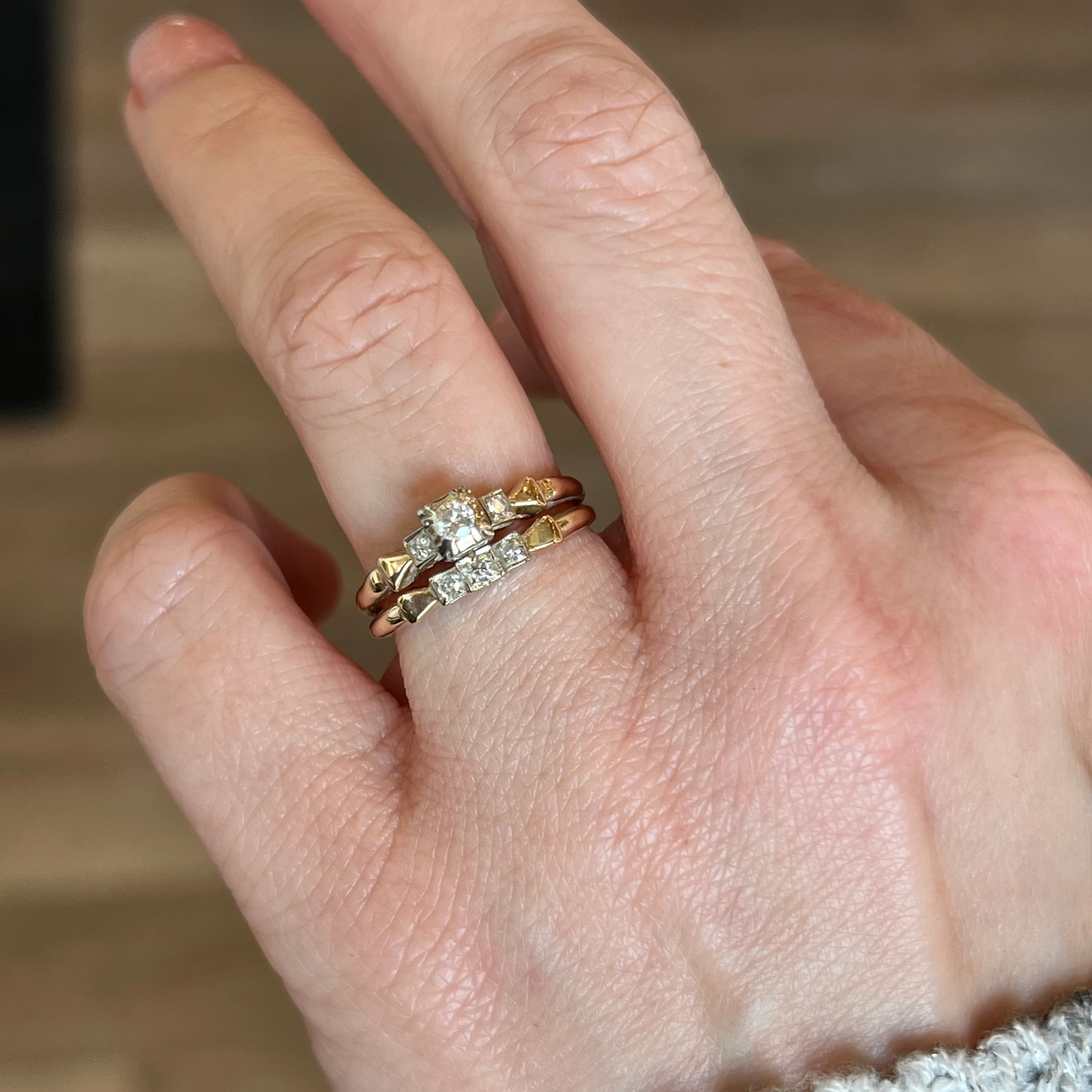 .17 Retro Diamond Bridal Set in 14k & 18k Gold - Image 6