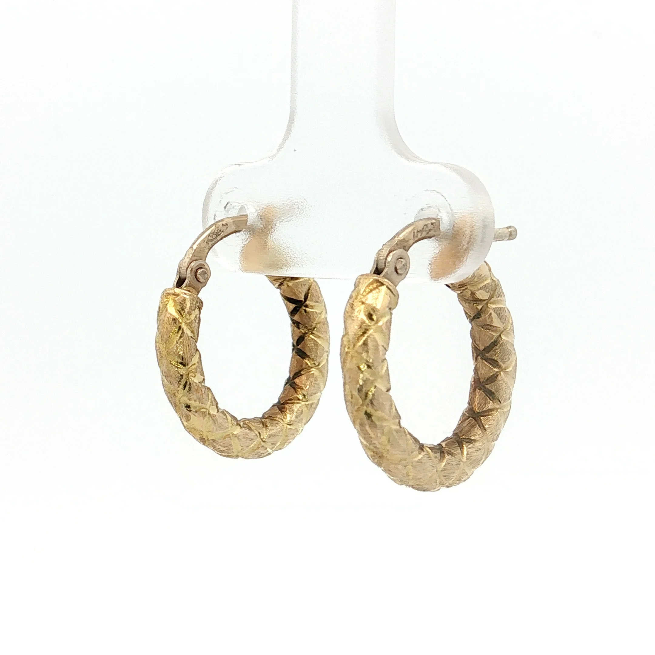 17mm Woven Texture Hoop Earrings 14k Yellow Gold - Image 2
