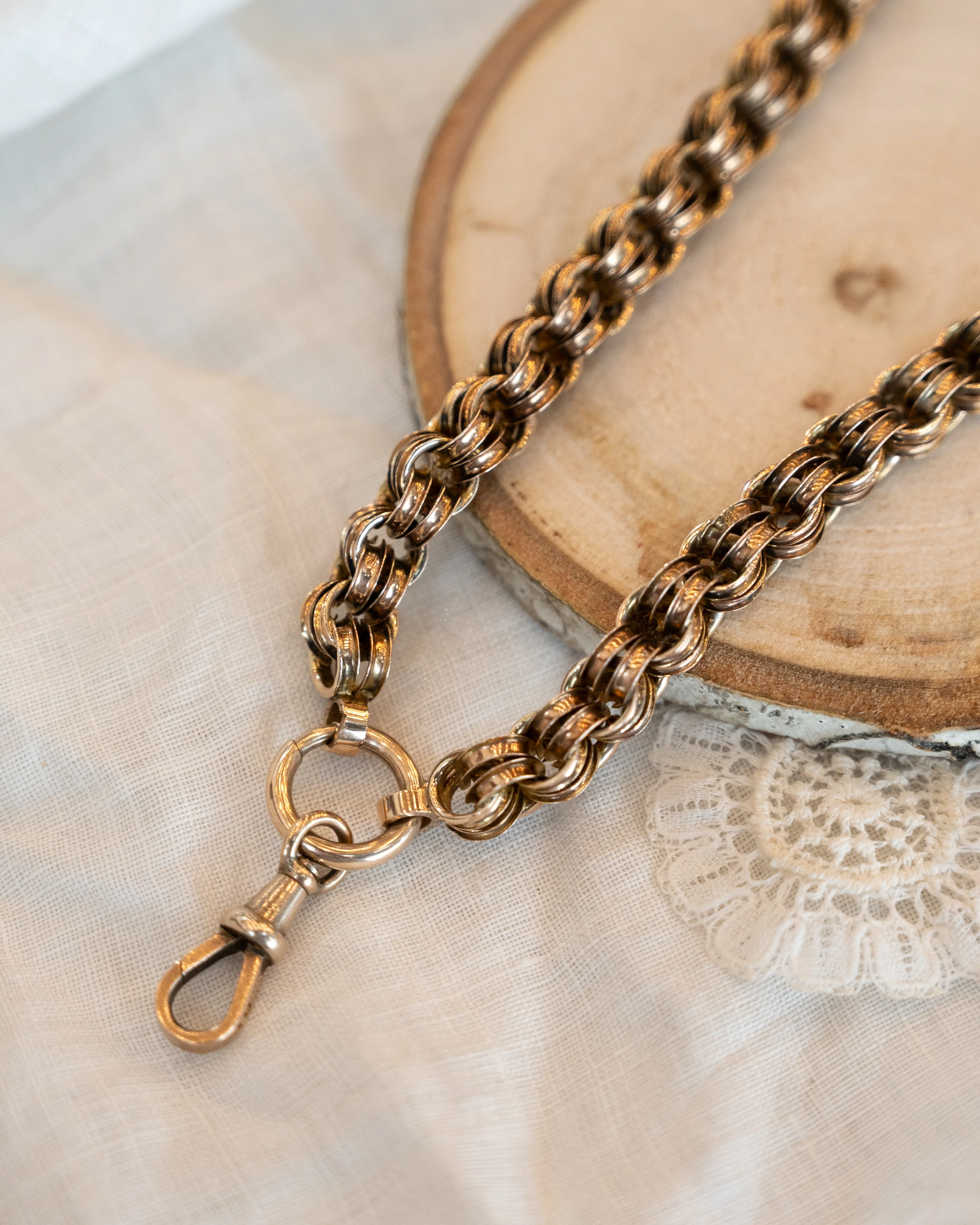 18" Antique Victorian Rolo Chain Necklace in 9k Rose Gold - Image 4