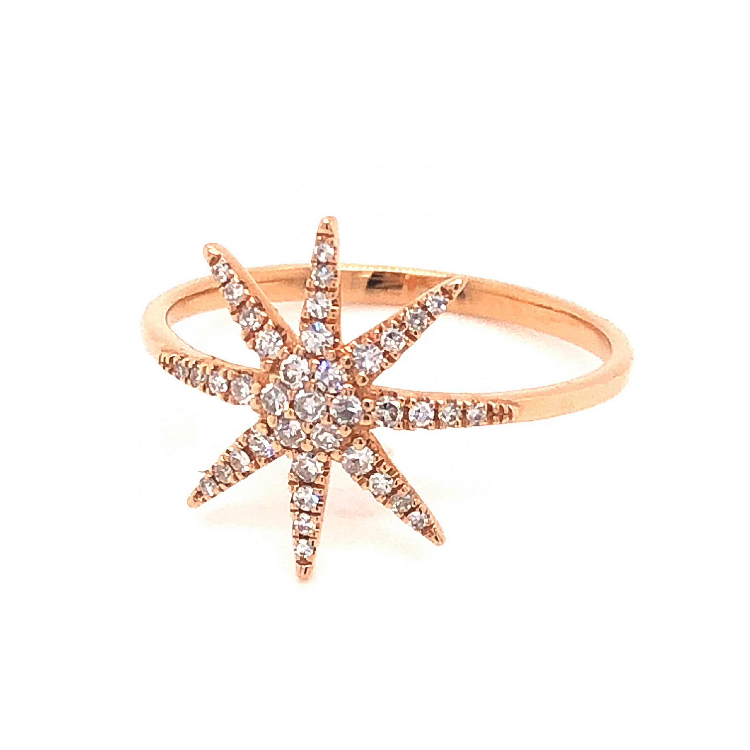 .18 Diamond Starburst Stacking Ring in 18k Rose Gold - Image 2