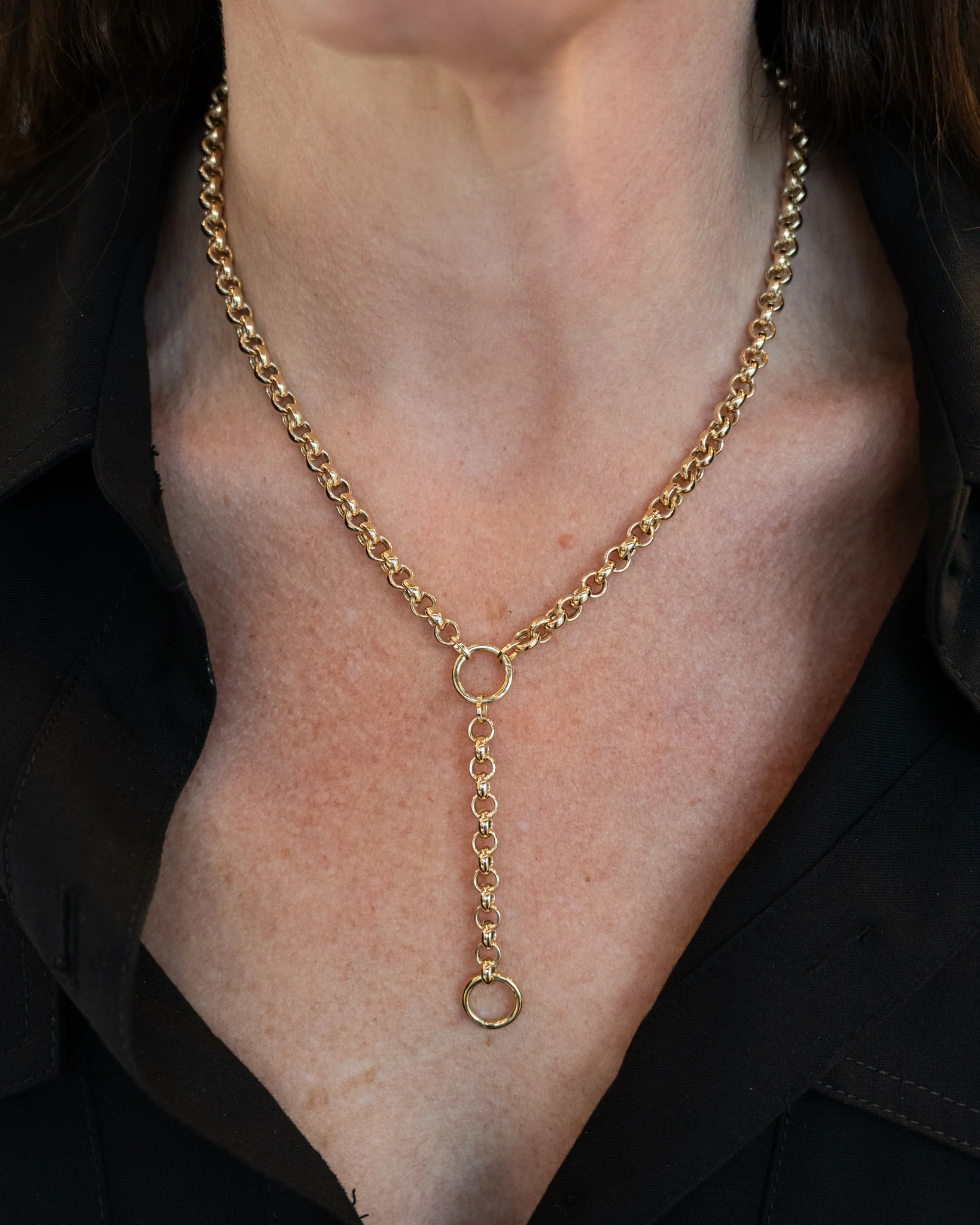 18 Inch Lariat Rolo Chain Necklace in 14k Yellow Gold - Image 5