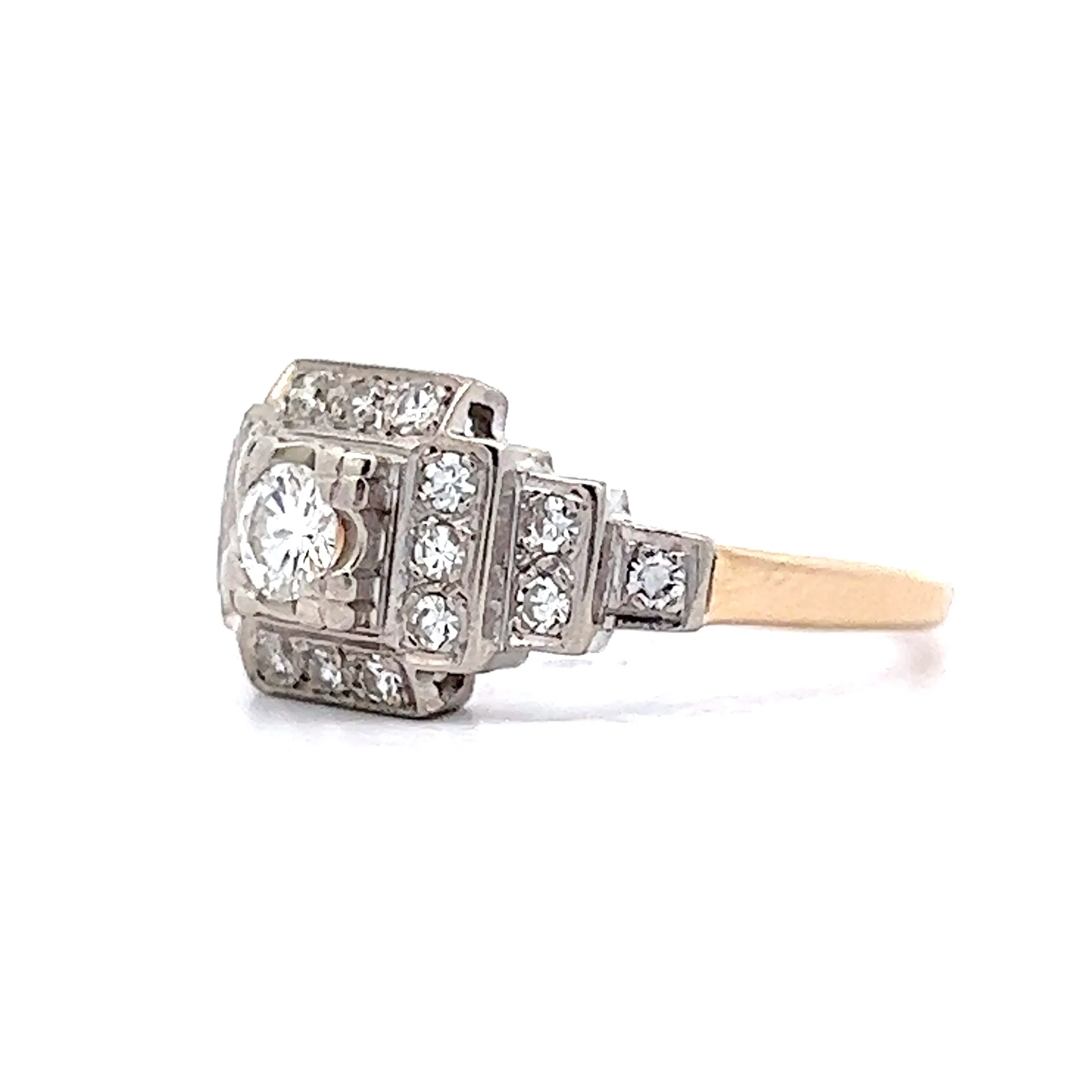 .18 Retro Step Engagement Ring in 14k Yellow & White Gold - Image 2