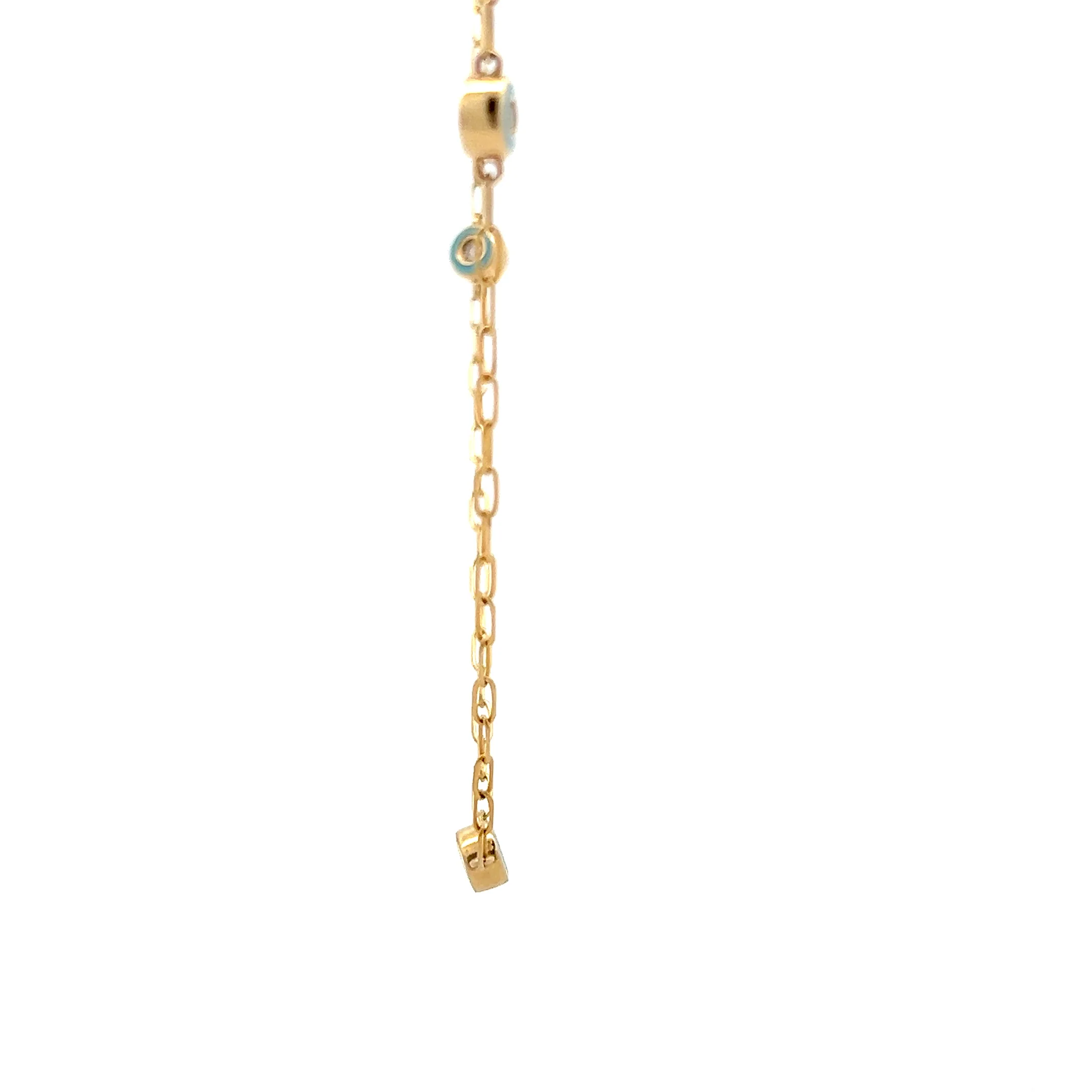 .18 Turquoise Enamel Bezel Diamond by the Yard Necklace 14k - Image 3