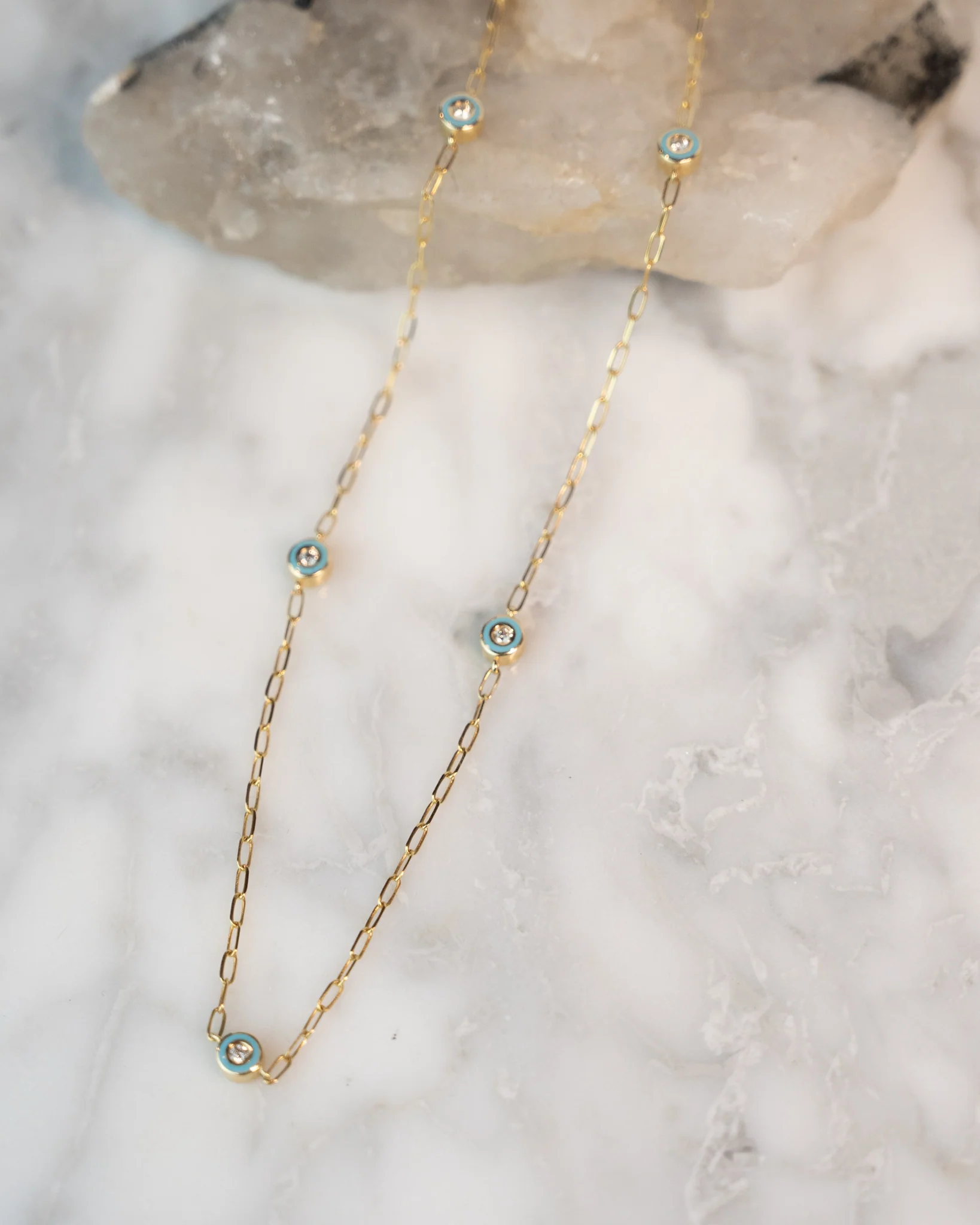 .18 Turquoise Enamel Bezel Diamond by the Yard Necklace 14k - Image 6