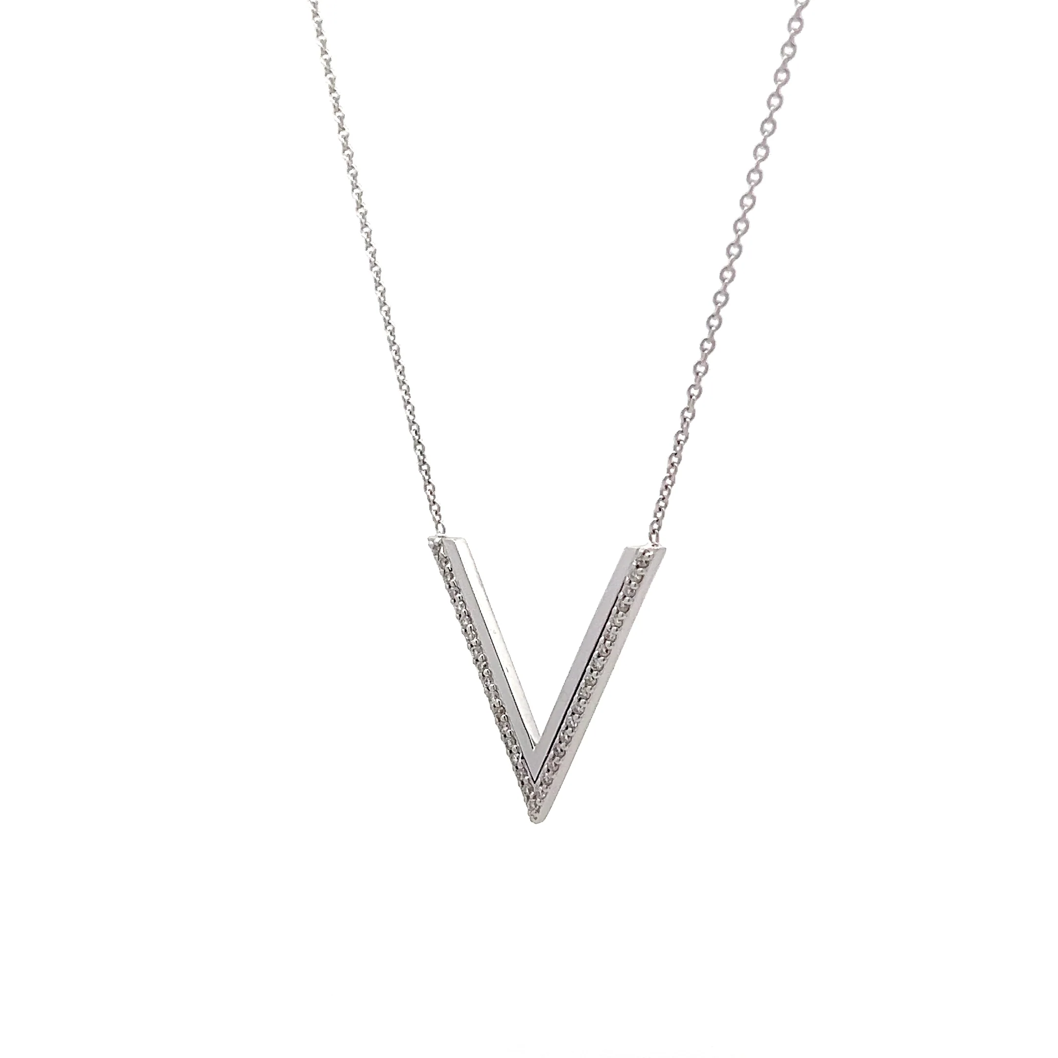 .18 V Shaped Bar Pendant Necklace in 18k White Gold - Image 2