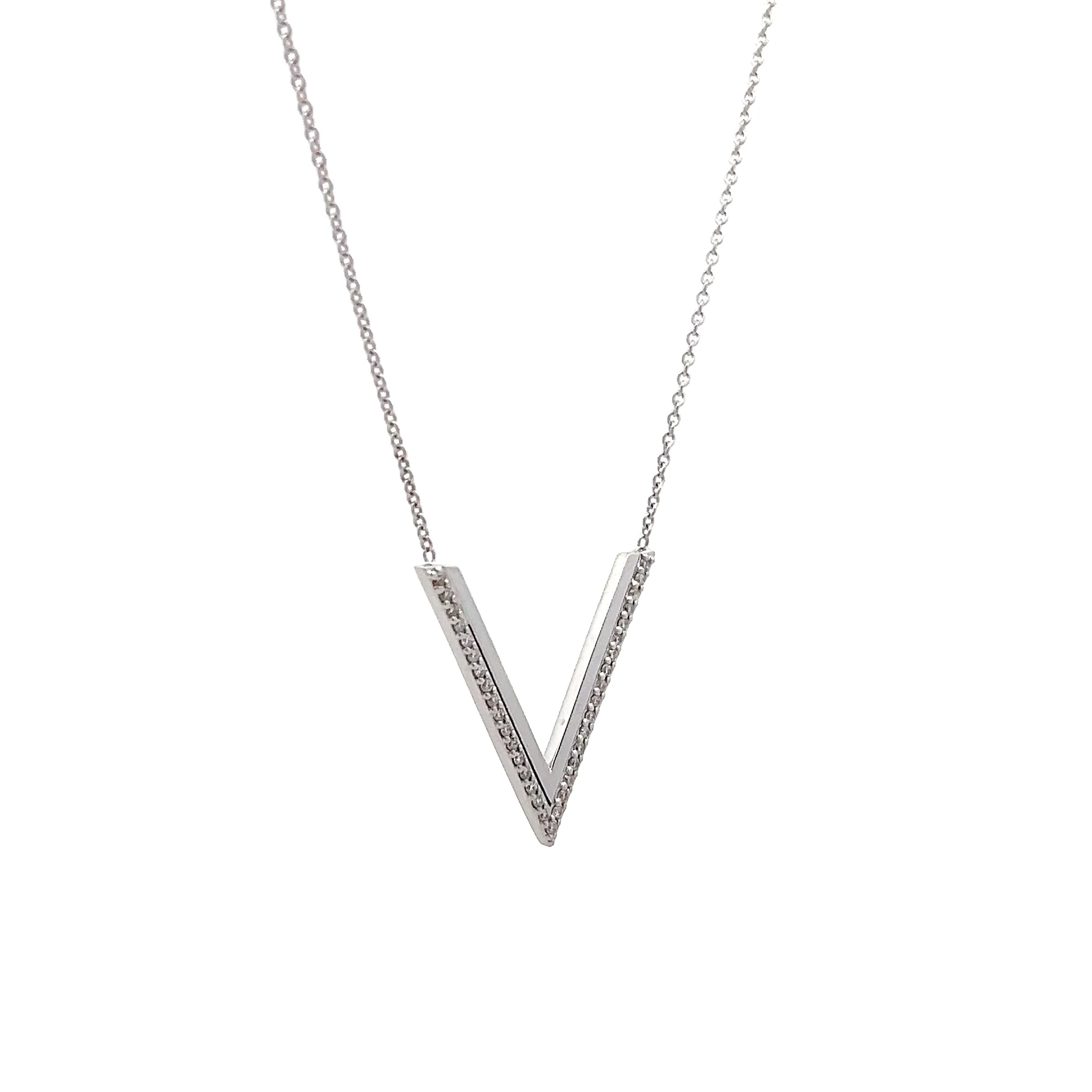 .18 V Shaped Bar Pendant Necklace in 18k White Gold - Image 3