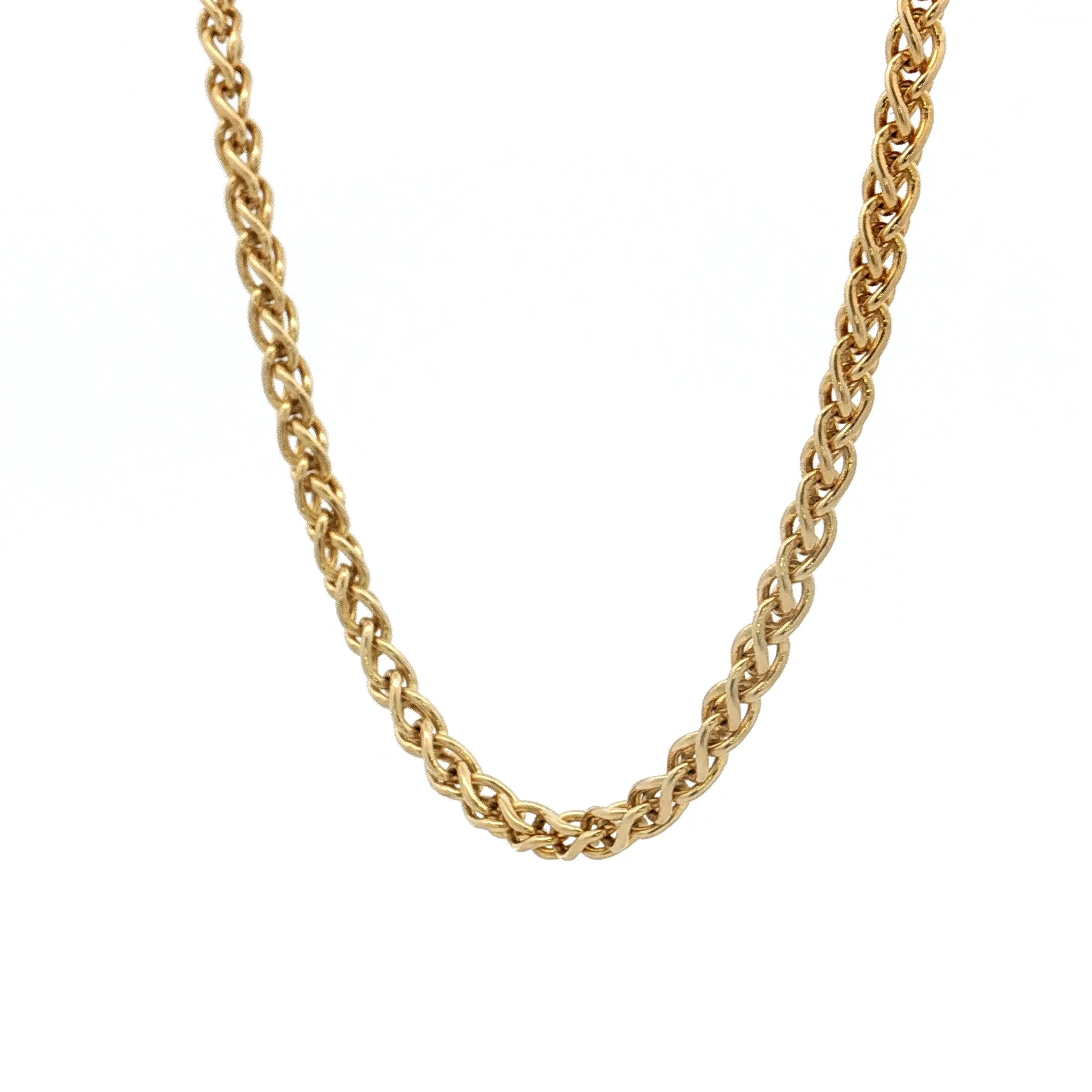 18" Woven Wheat Chain Necklace 14k Yellow Gold - Image 2
