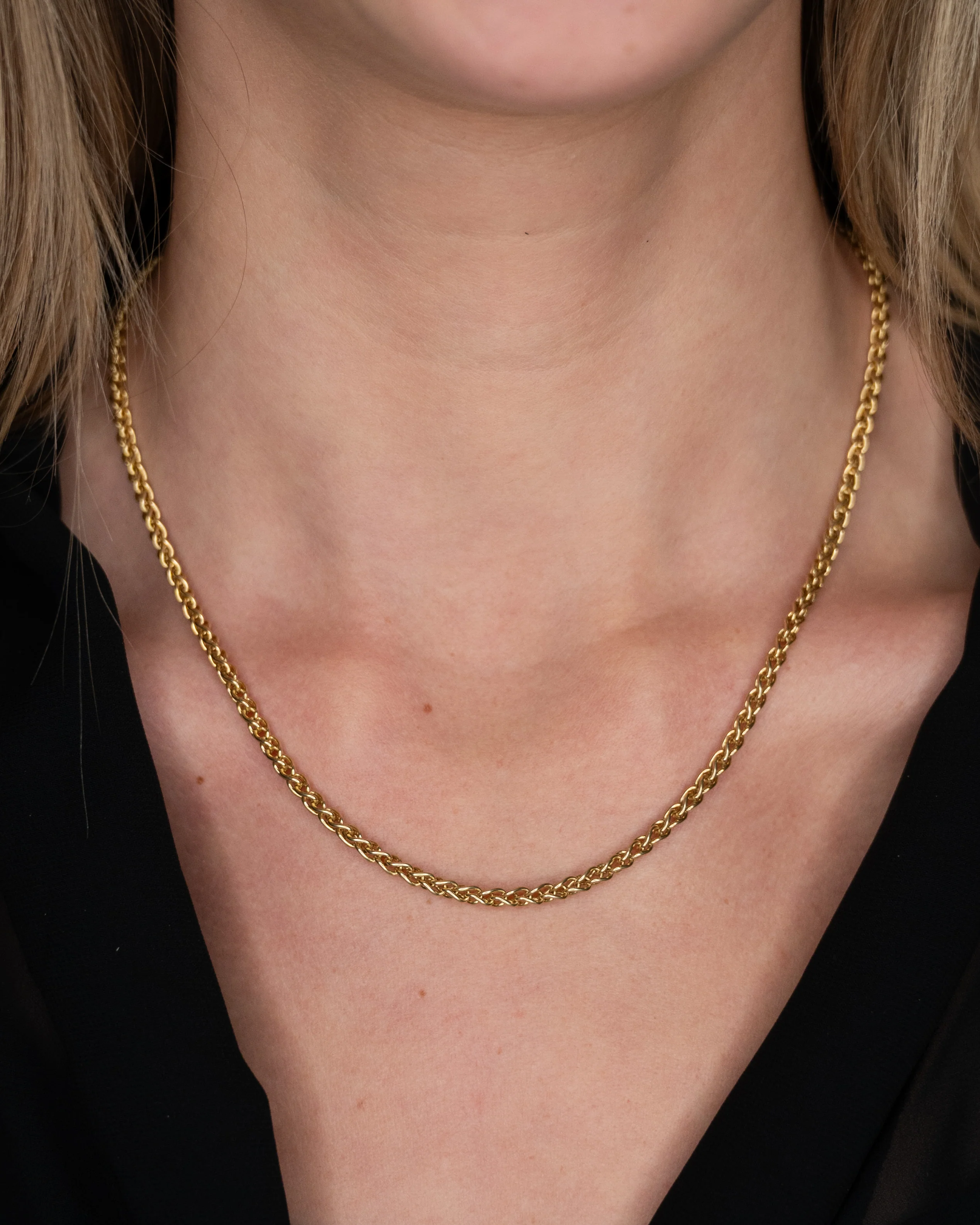 18" Woven Wheat Chain Necklace 14k Yellow Gold - Image 5