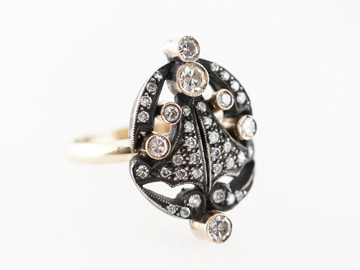 1800's Diamond Cocktail Ring in 14k Yellow Gold & Silver - Image 3