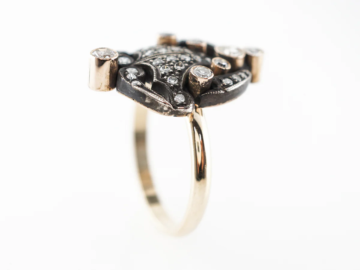 1800's Diamond Cocktail Ring in 14k Yellow Gold & Silver - Image 4