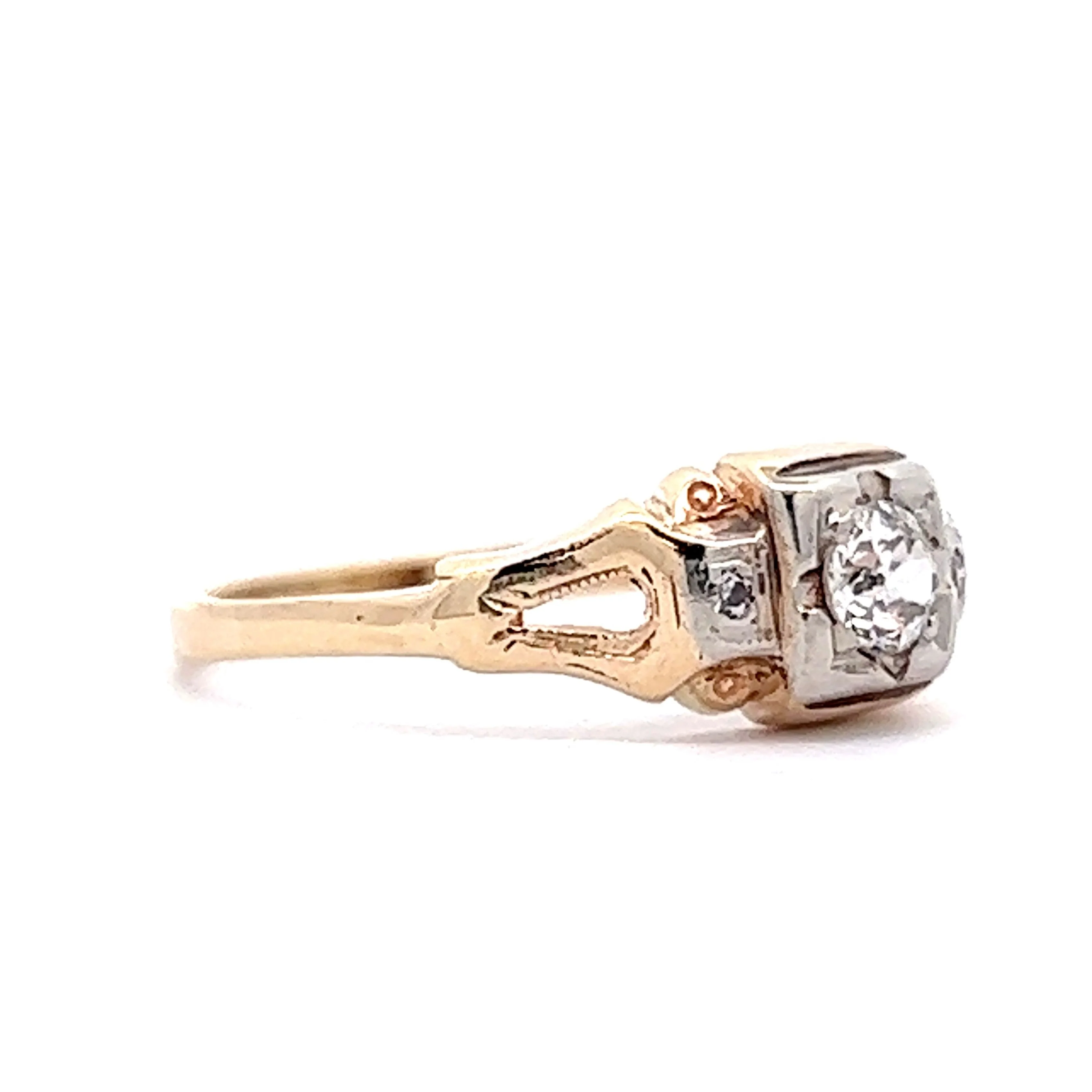 Vintage Retro Diamond Engagement Ring in 14k Yellow & White Gold - Image 3