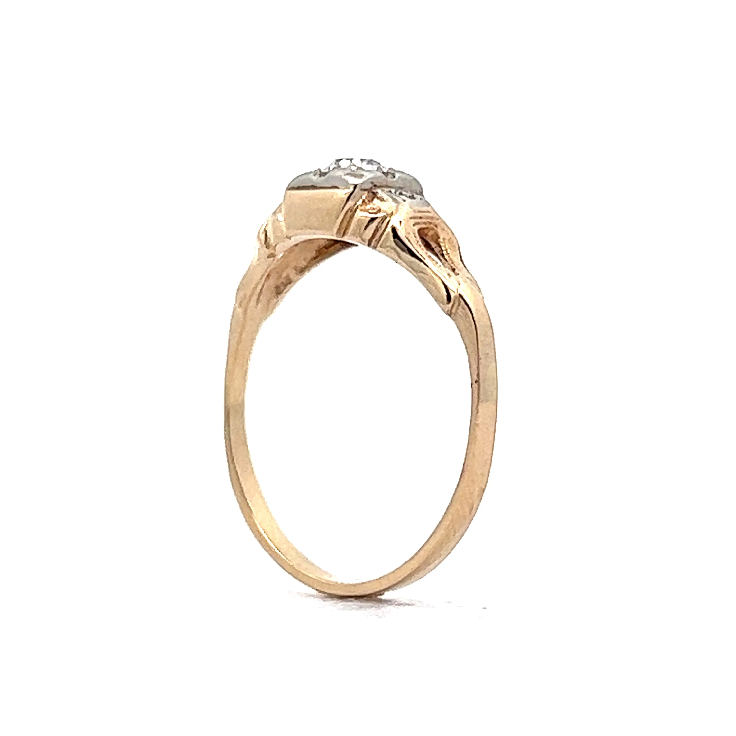 Vintage Retro Diamond Engagement Ring in 14k Yellow & White Gold - Image 5