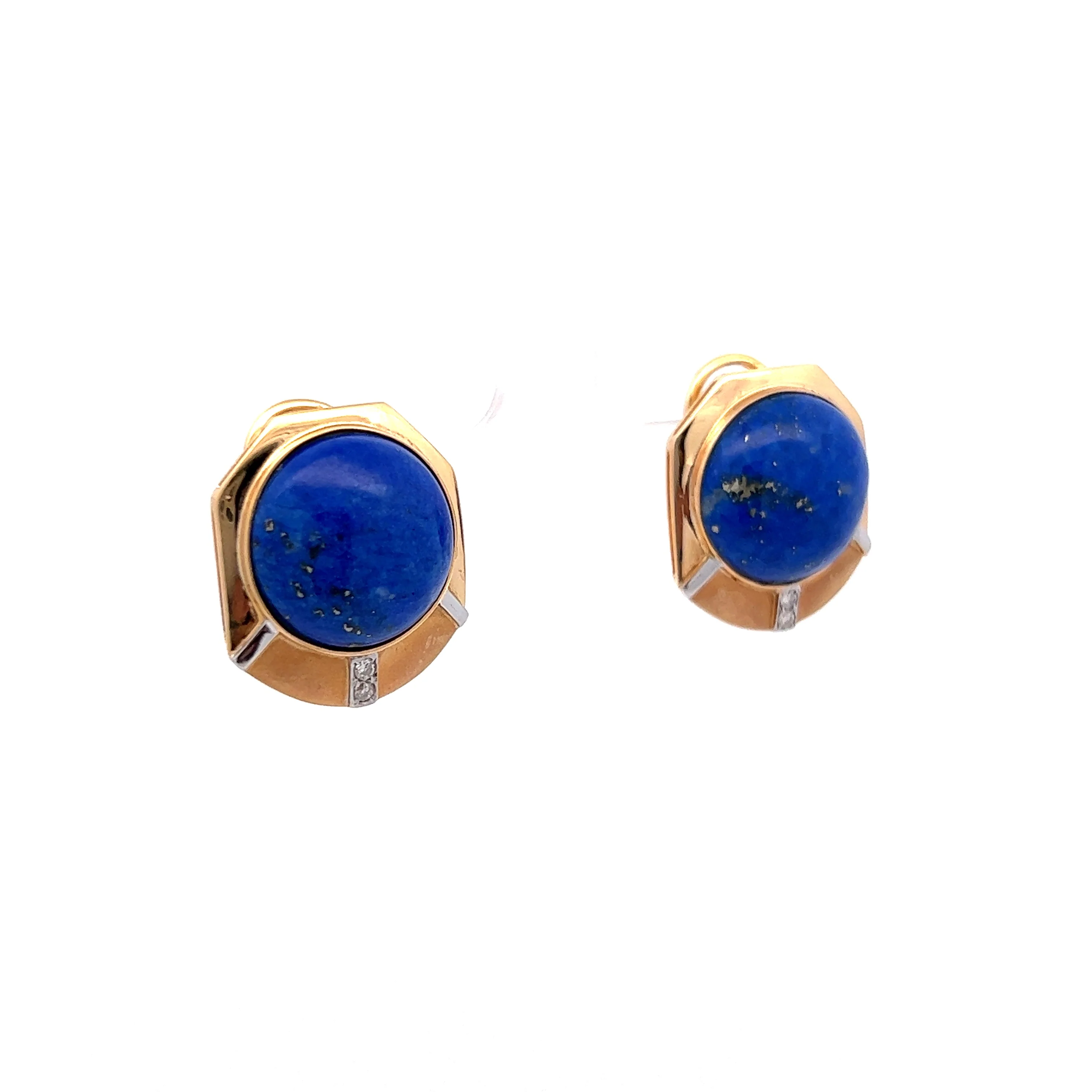 Cabochon Lapis Lazuli & Diamond Earrings in 14k Yellow Gold - Image 3