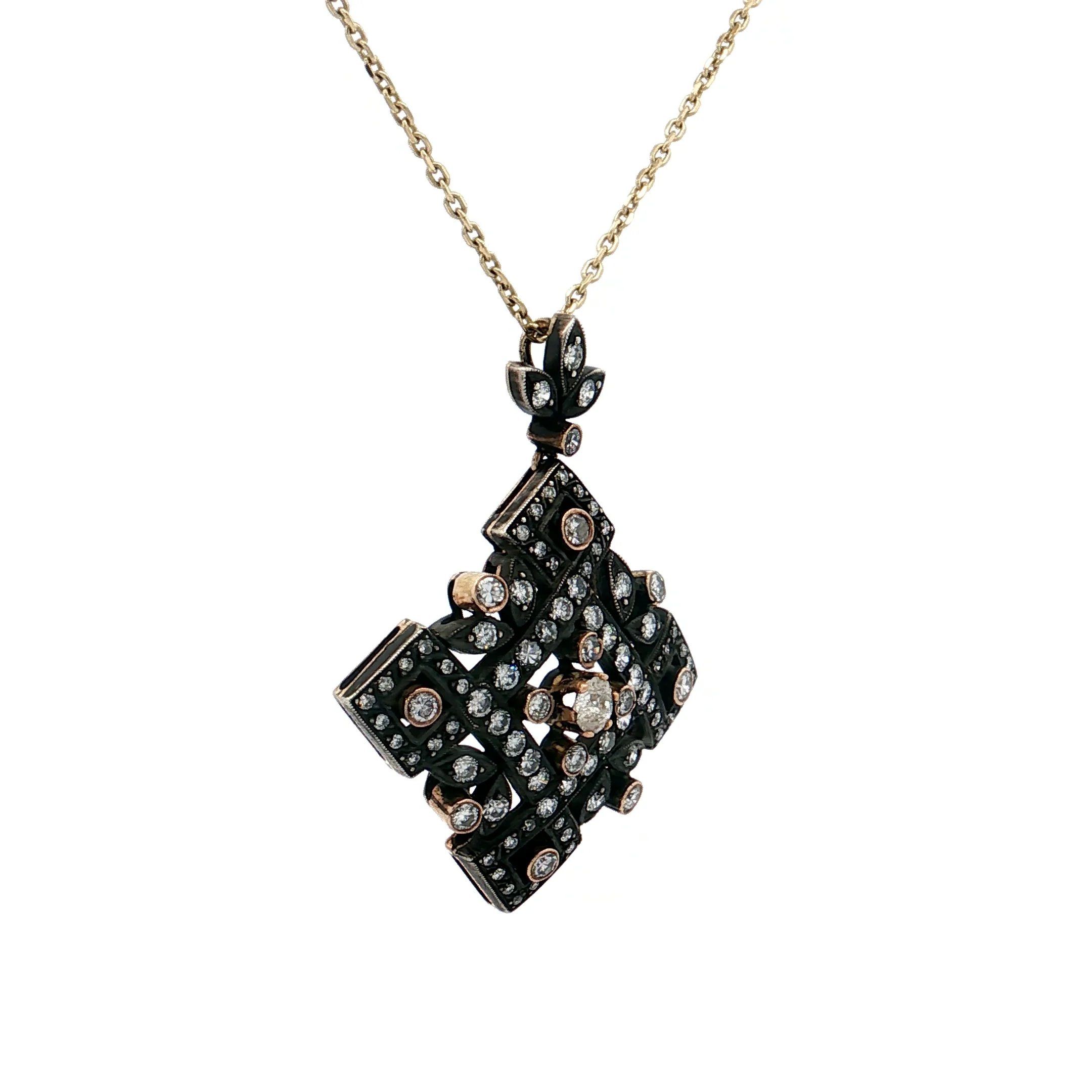 .19 Antique Inspired Old Euro Diamond Pendant Necklace 14k - Image 3