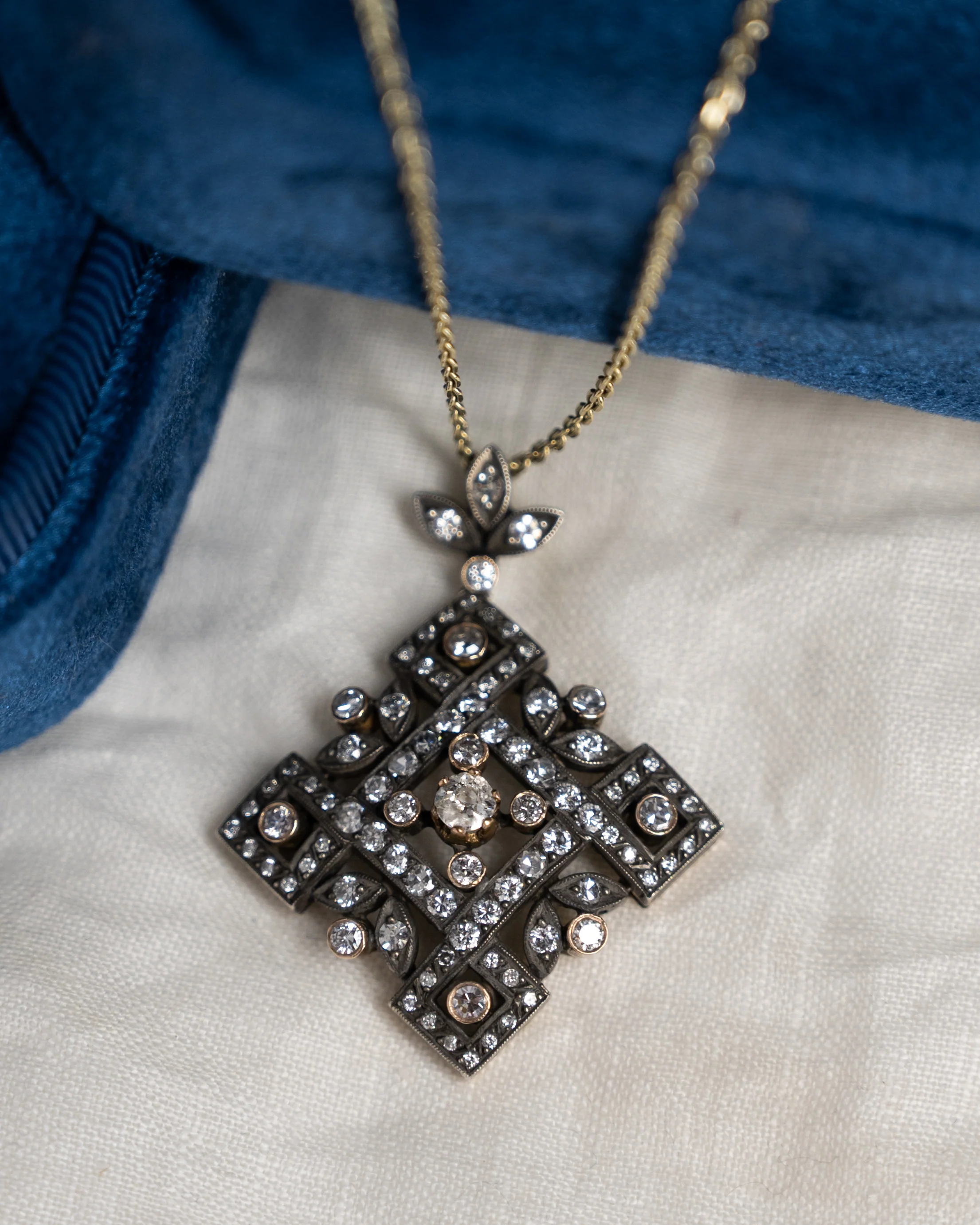 .19 Antique Inspired Old Euro Diamond Pendant Necklace 14k - Image 5