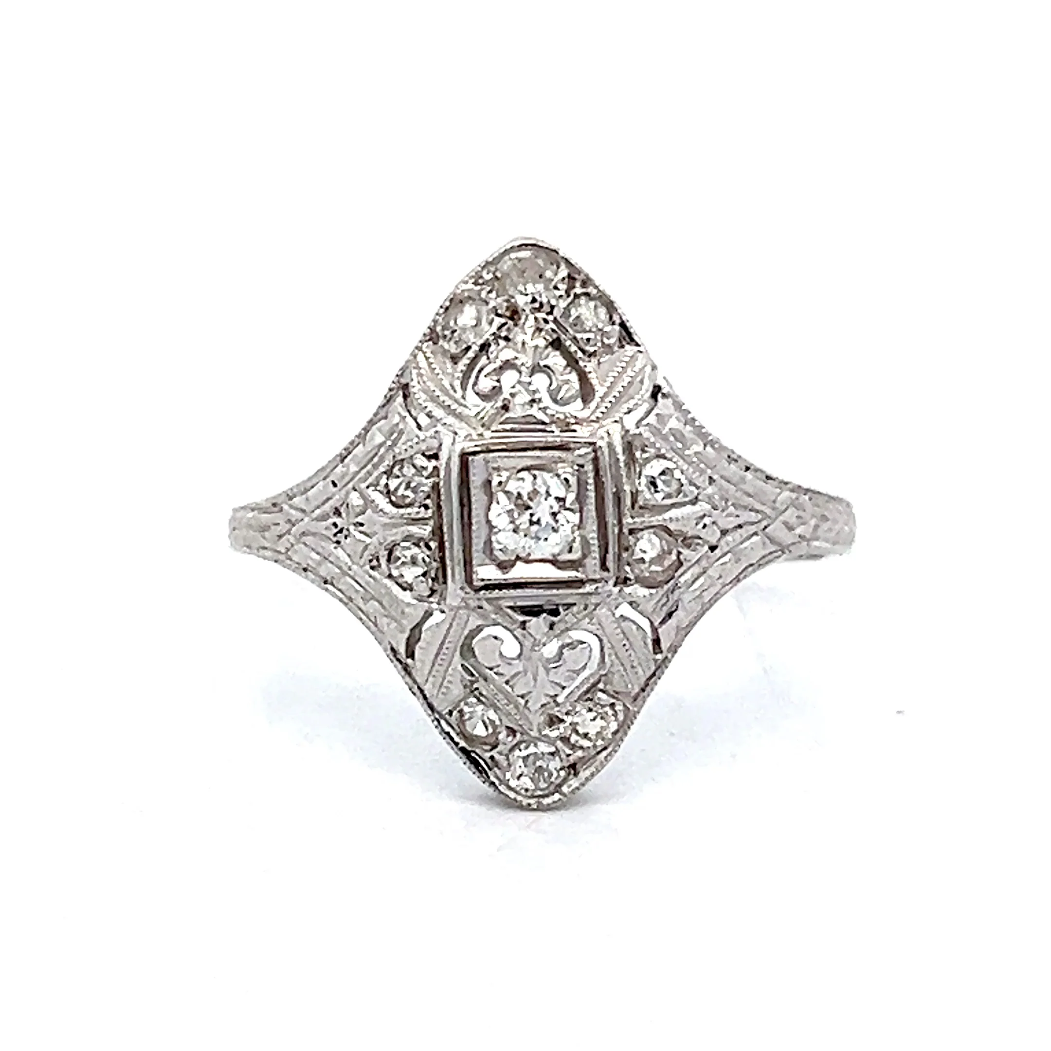 .19 Art Deco Diamond Cocktail Ring in 18k White Gold