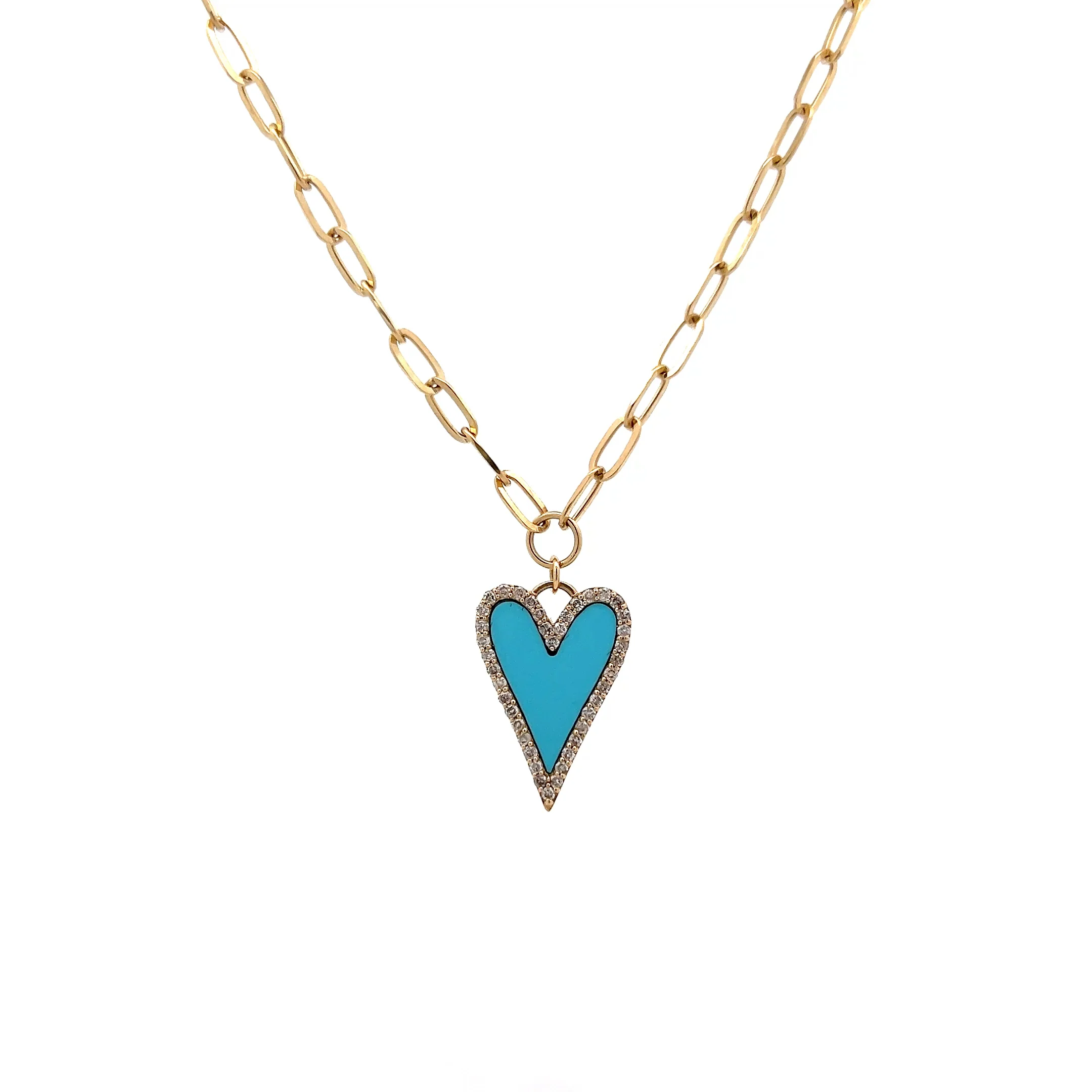.19 Diamond & Turquoise Enamel Heart Pendant in 14k Yellow Gold