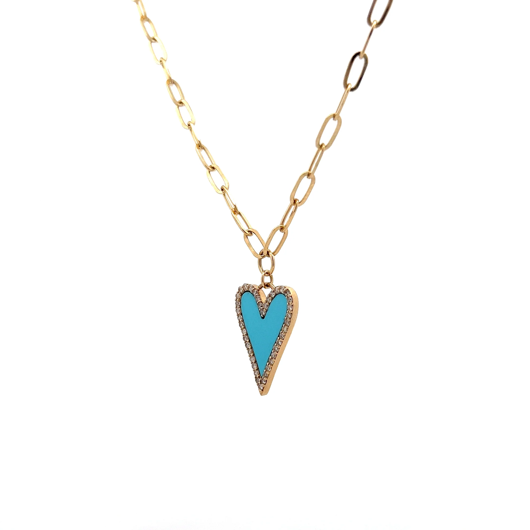.19 Diamond & Turquoise Enamel Heart Pendant in 14k Yellow Gold - Image 2