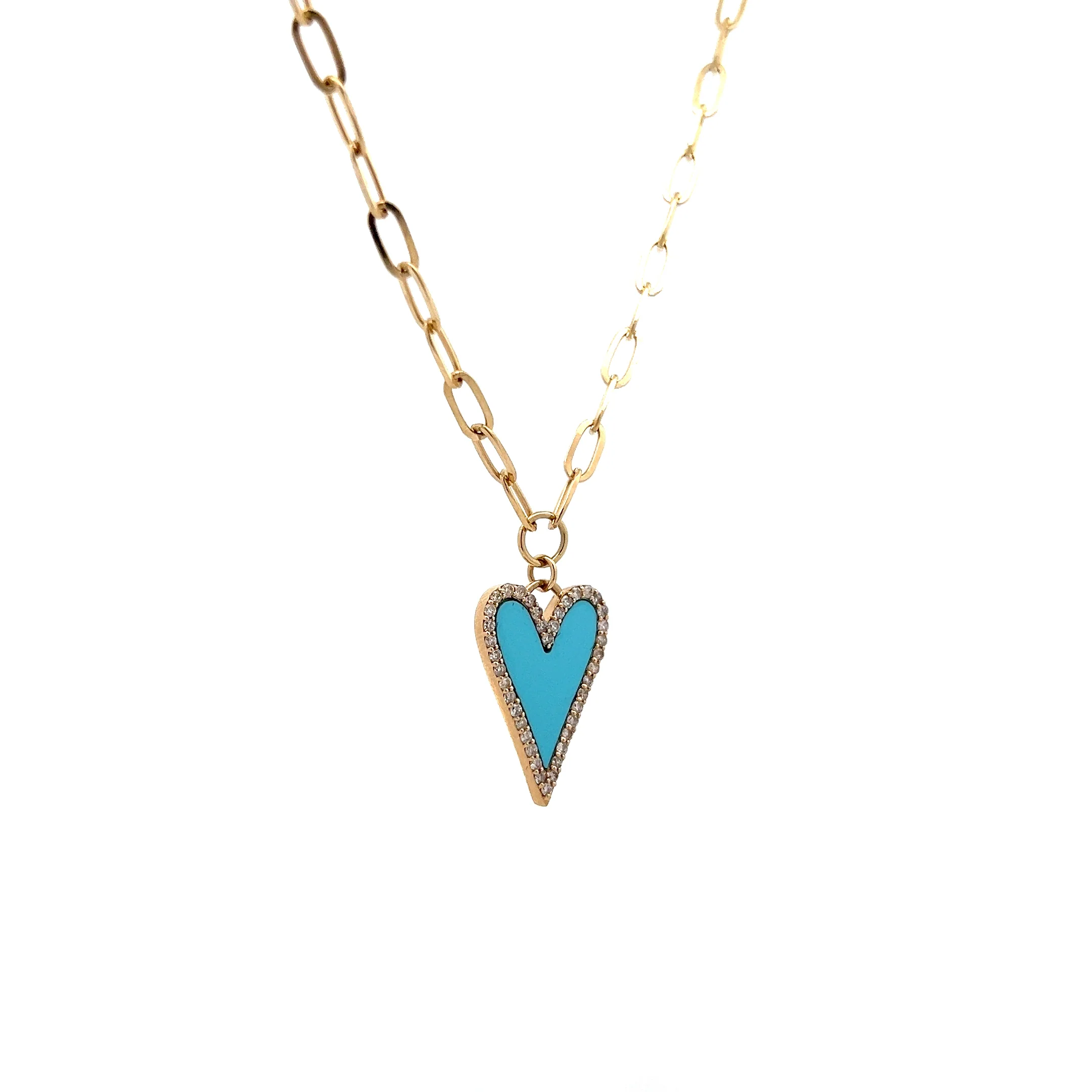 .19 Diamond & Turquoise Enamel Heart Pendant in 14k Yellow Gold - Image 3