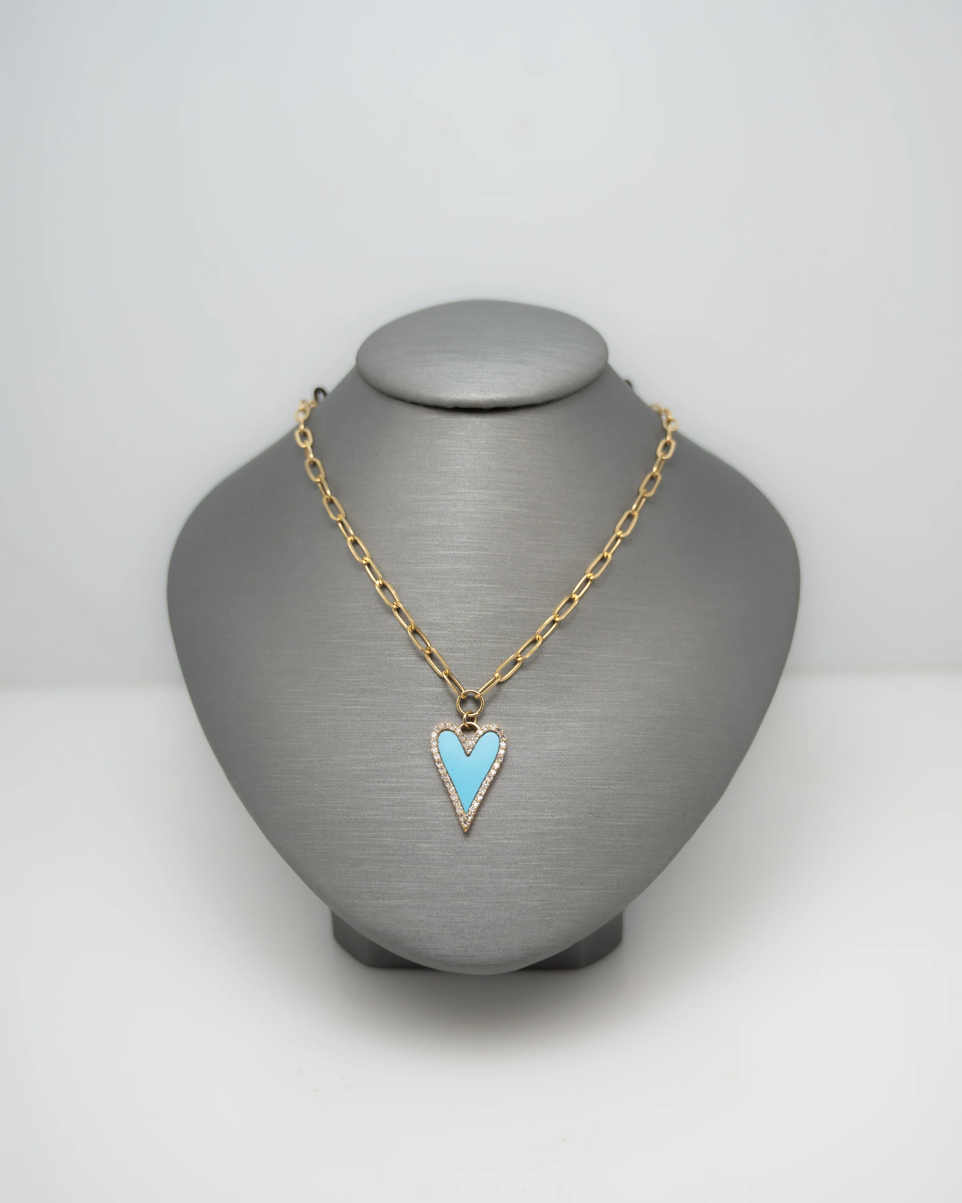 .19 Diamond & Turquoise Enamel Heart Pendant in 14k Yellow Gold - Image 5