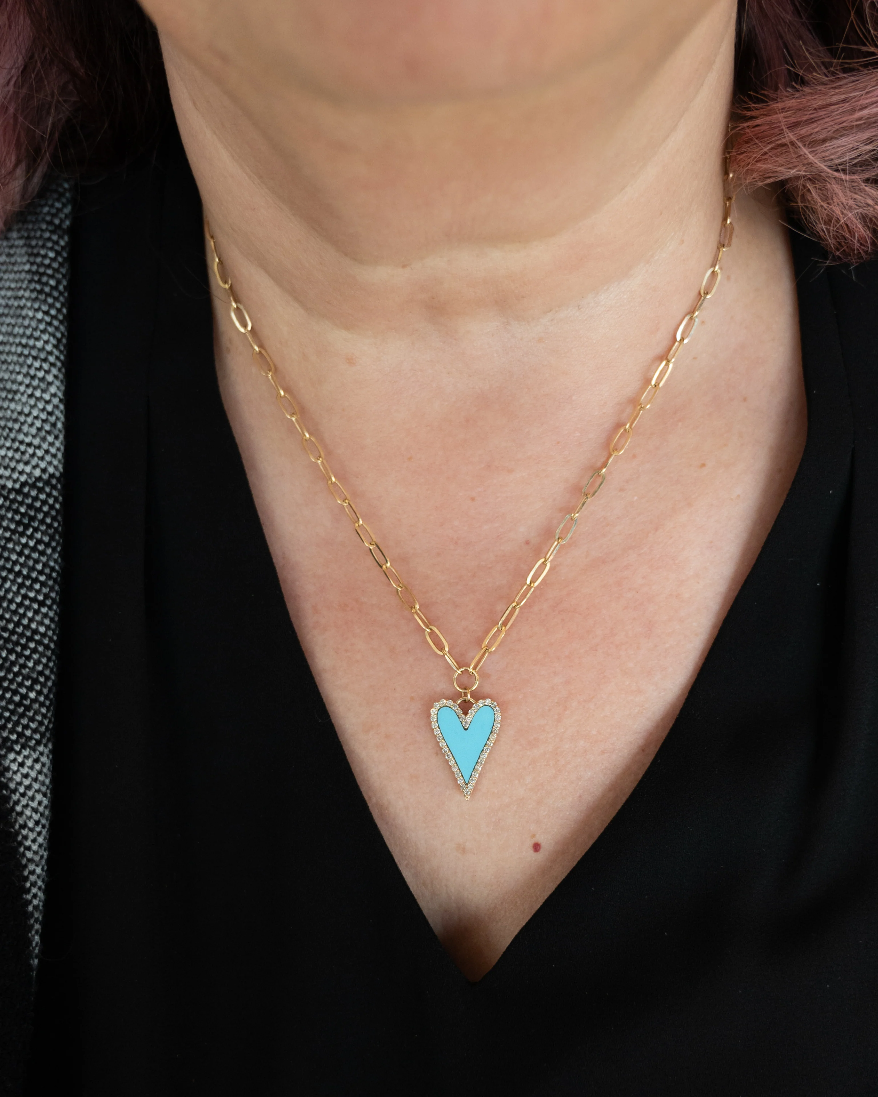 .19 Diamond & Turquoise Enamel Heart Pendant in 14k Yellow Gold - Image 6