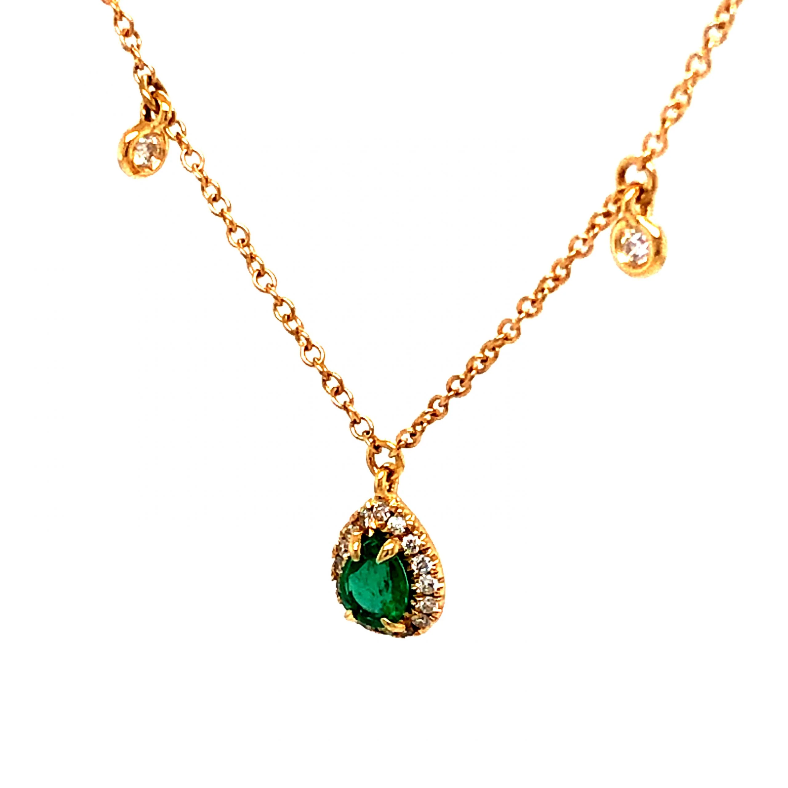 .19 Pear Cut Emerald & Diamond Necklace in 18k Yellow Gold - Image 2