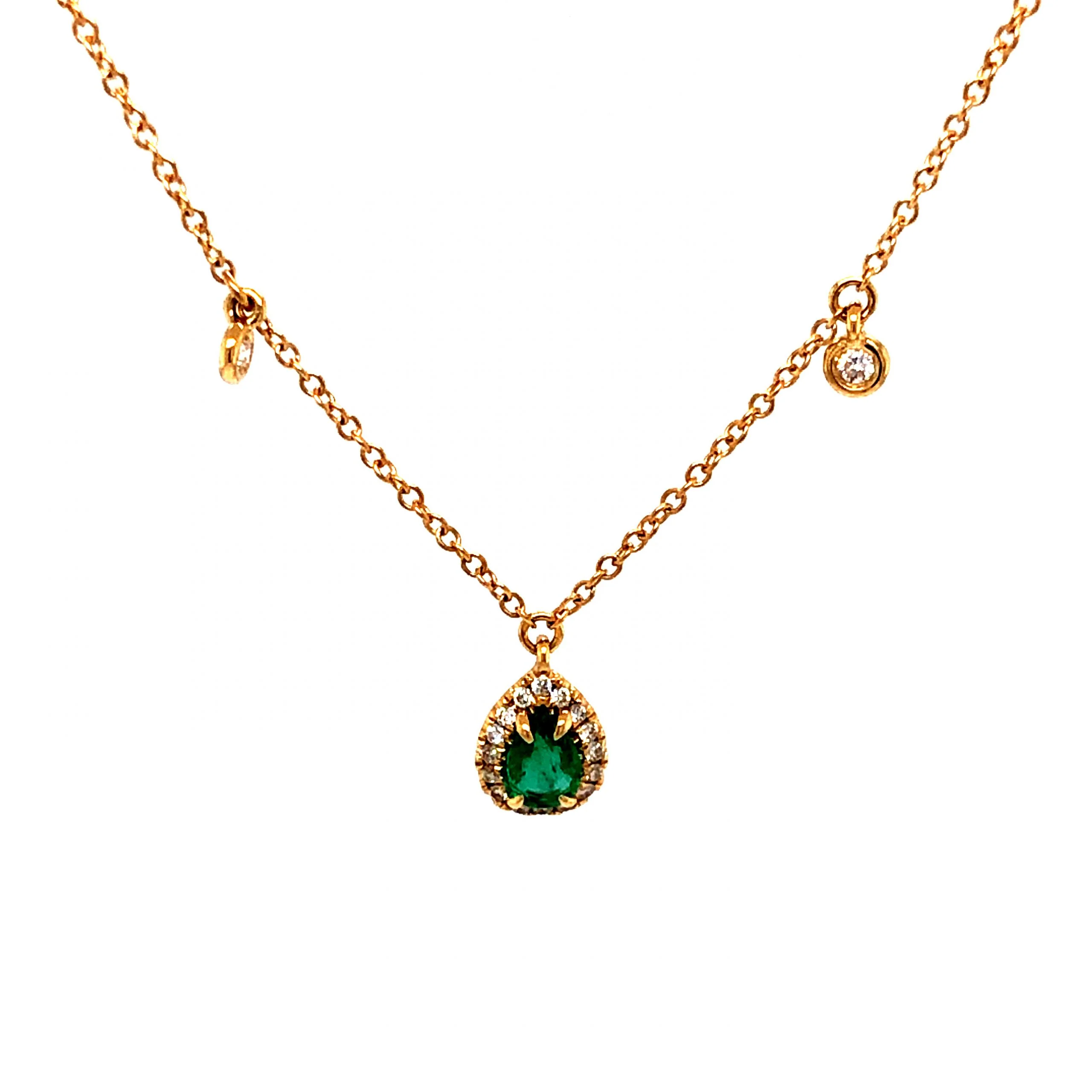 .19 Pear Cut Emerald & Diamond Necklace in 18k Yellow Gold - Image 3