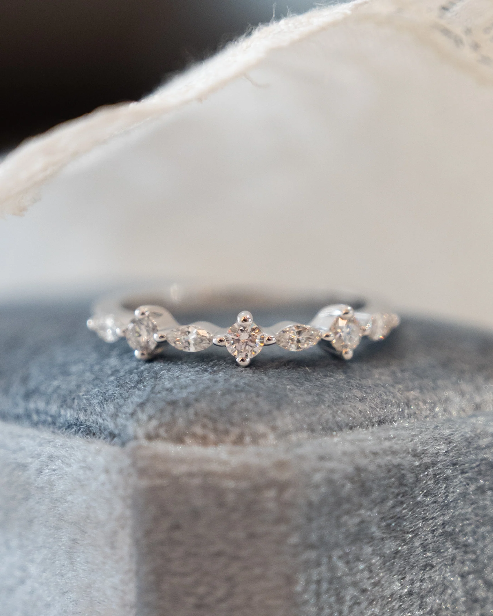 .19 Round & Marquise Diamond Wedding Band 18k - Image 6