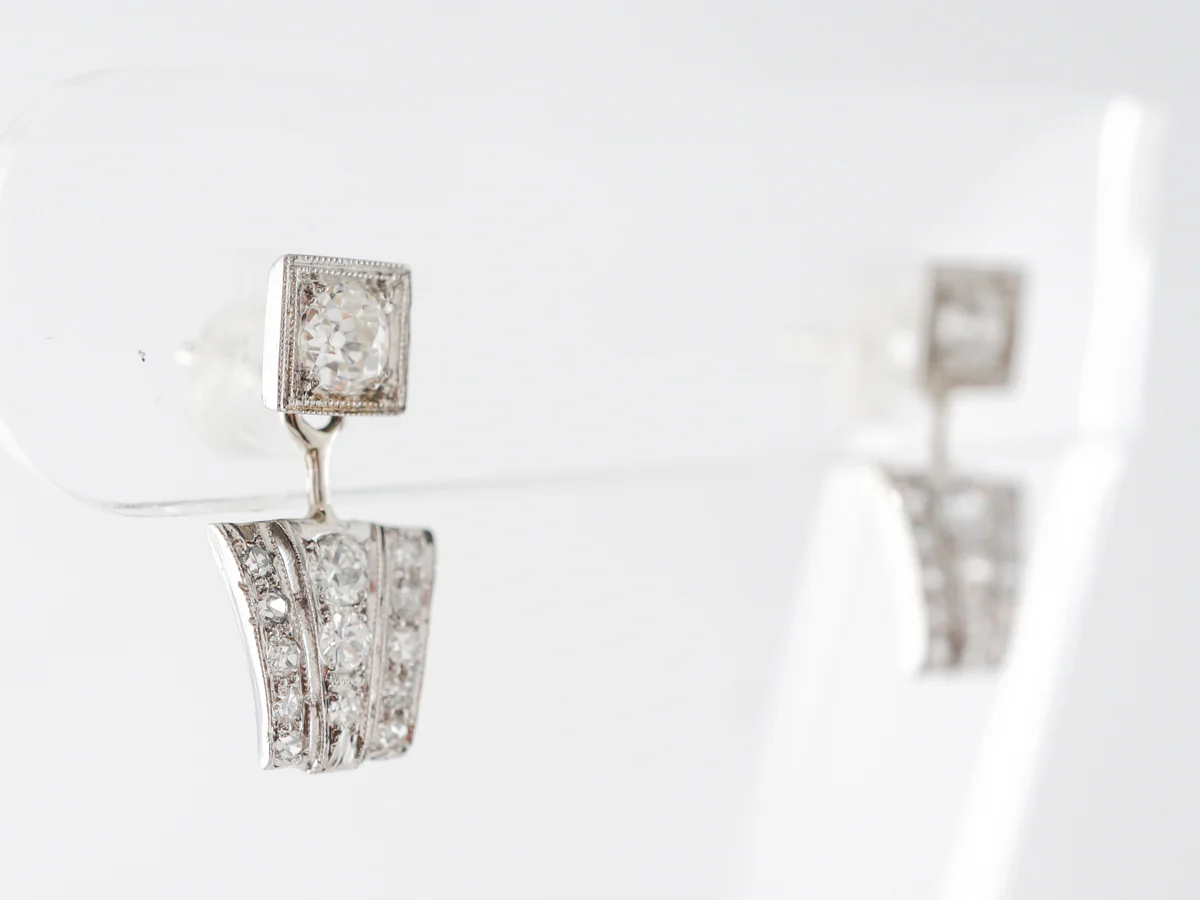 1920's Art Deco Earrings w/ Diamonds in Platinum - Image 2