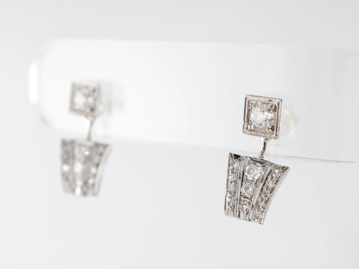 1920's Art Deco Earrings w/ Diamonds in Platinum - Image 3