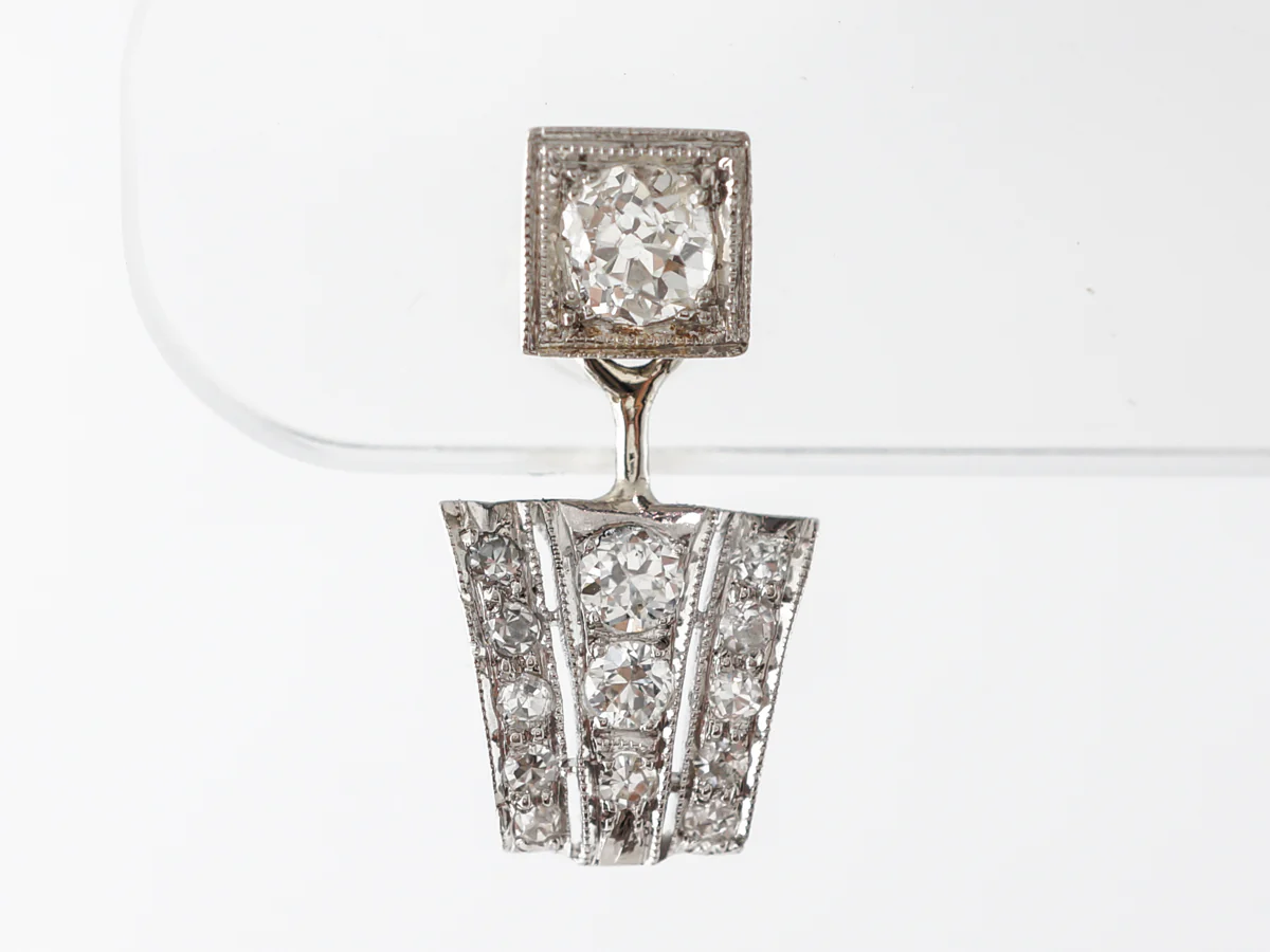 1920's Art Deco Earrings w/ Diamonds in Platinum - Image 4