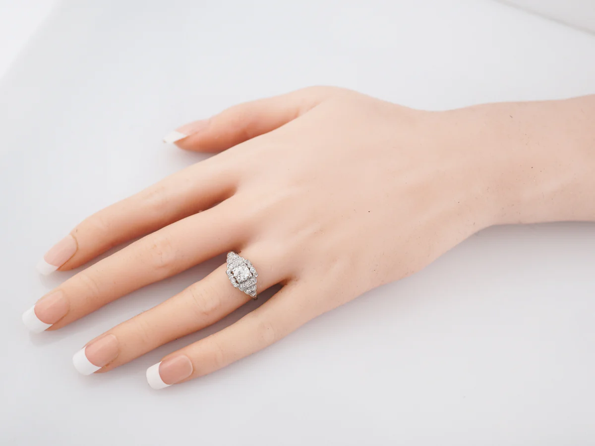 1920's Art Deco Step Style Engagement Ring in Platinum - Image 7