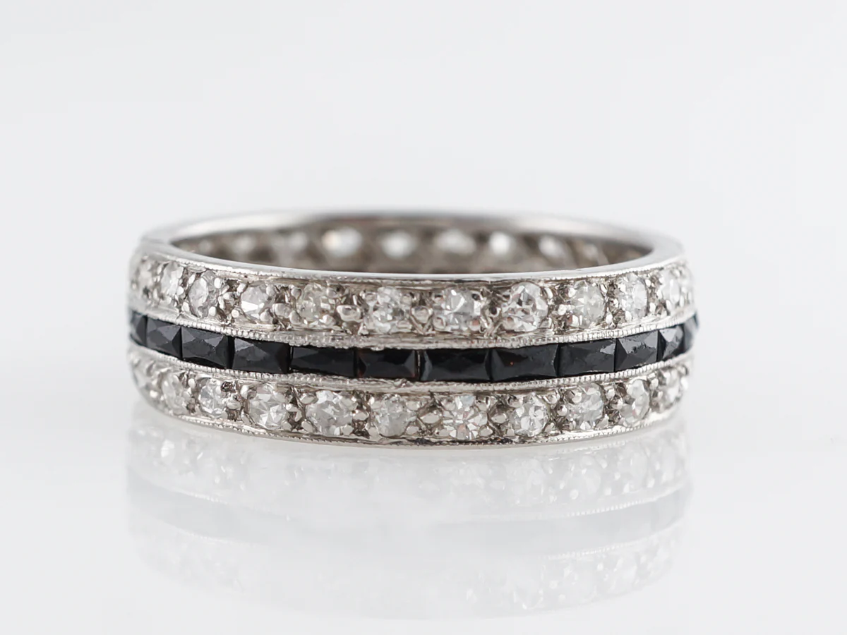 1920's Diamond & Sapphire Wedding Band in 18K White Gold