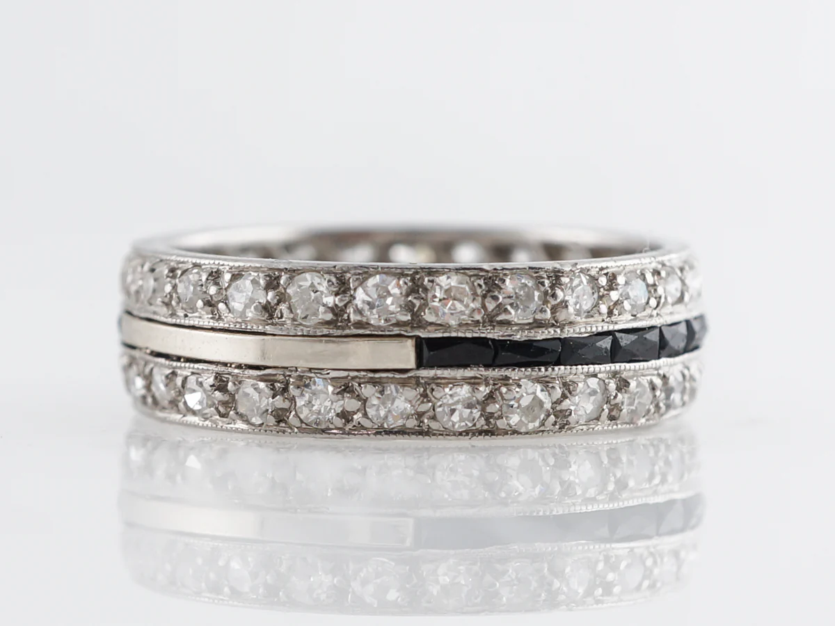 1920's Diamond & Sapphire Wedding Band in 18K White Gold - Image 2