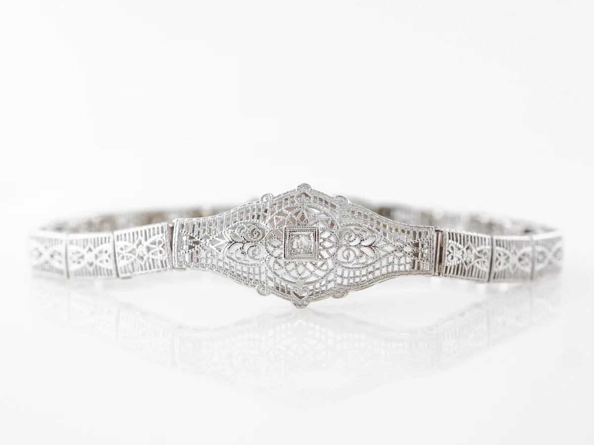 1920's Filigree Bracelet w/ Old European Cut Diamond