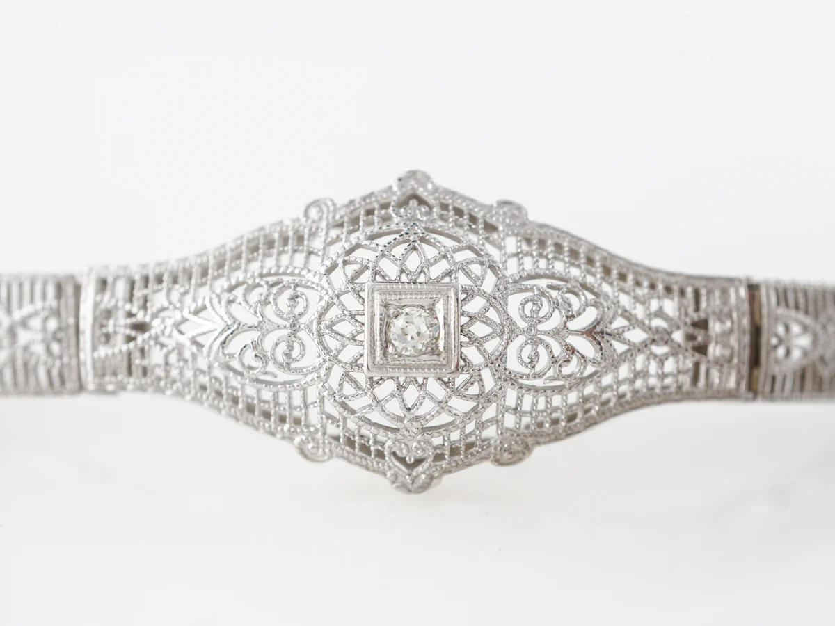 1920's Filigree Bracelet w/ Old European Cut Diamond - Image 3