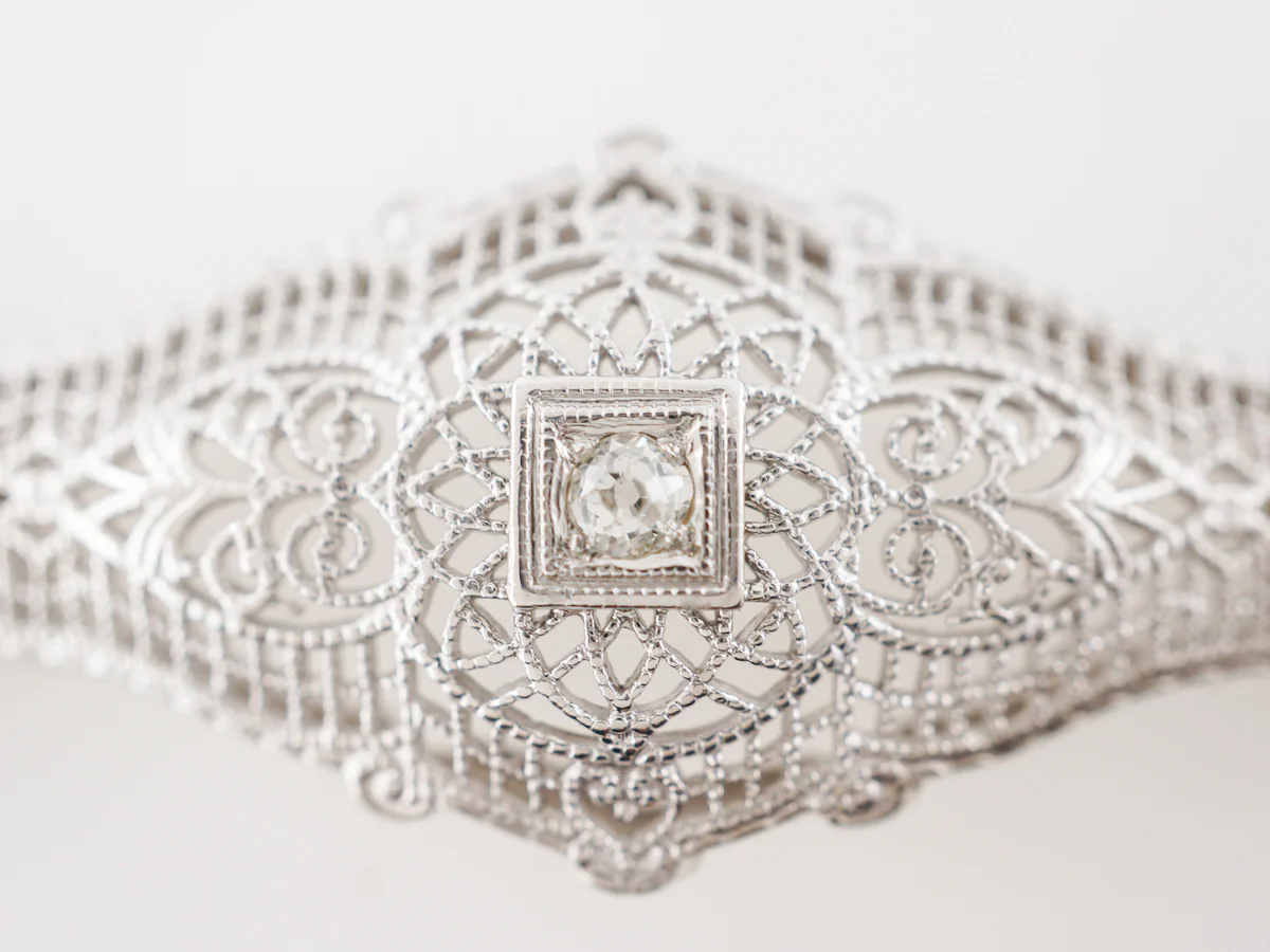 1920's Filigree Bracelet w/ Old European Cut Diamond - Image 4