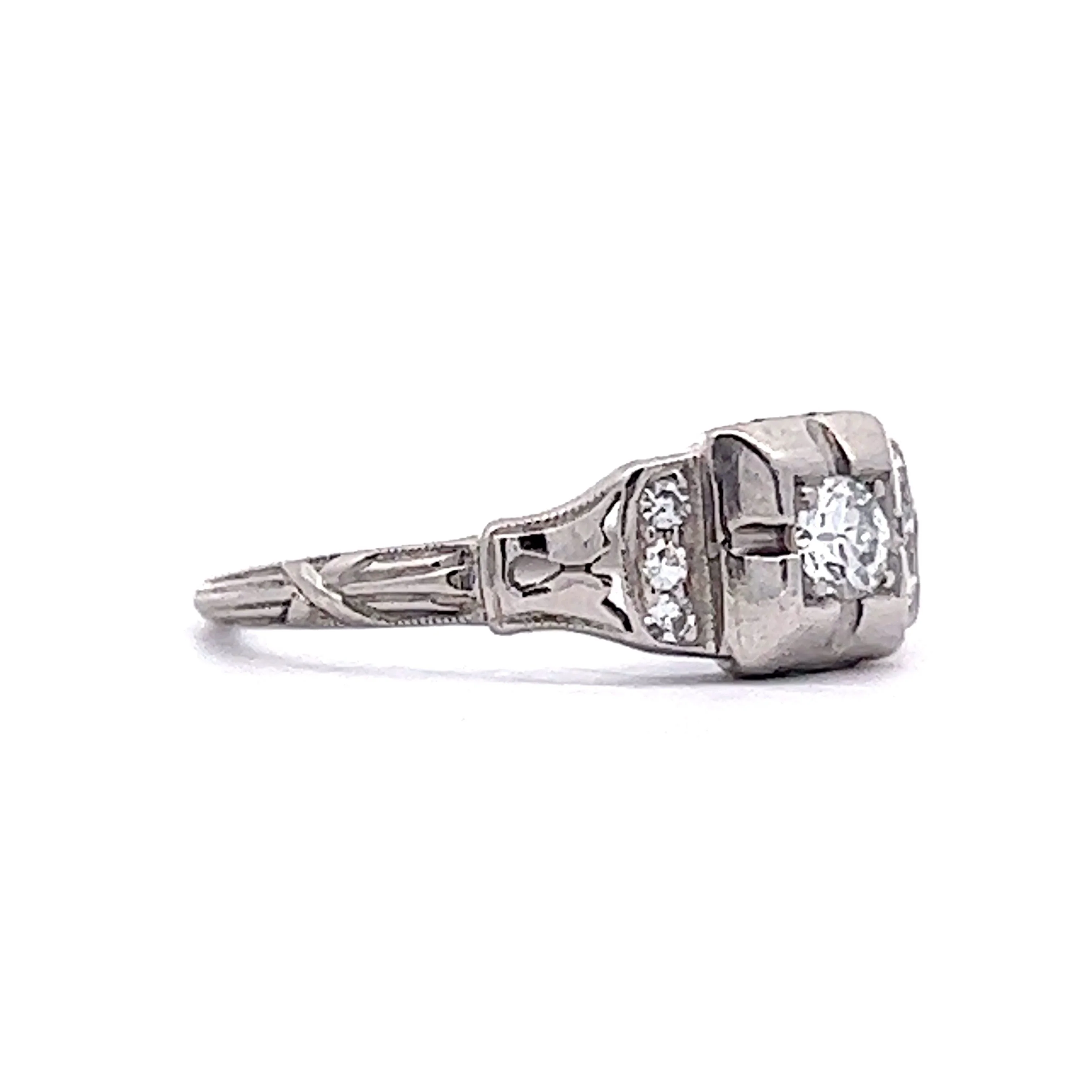 1920's Old Euro Diamond Engagement Ring in Platinum - Image 3
