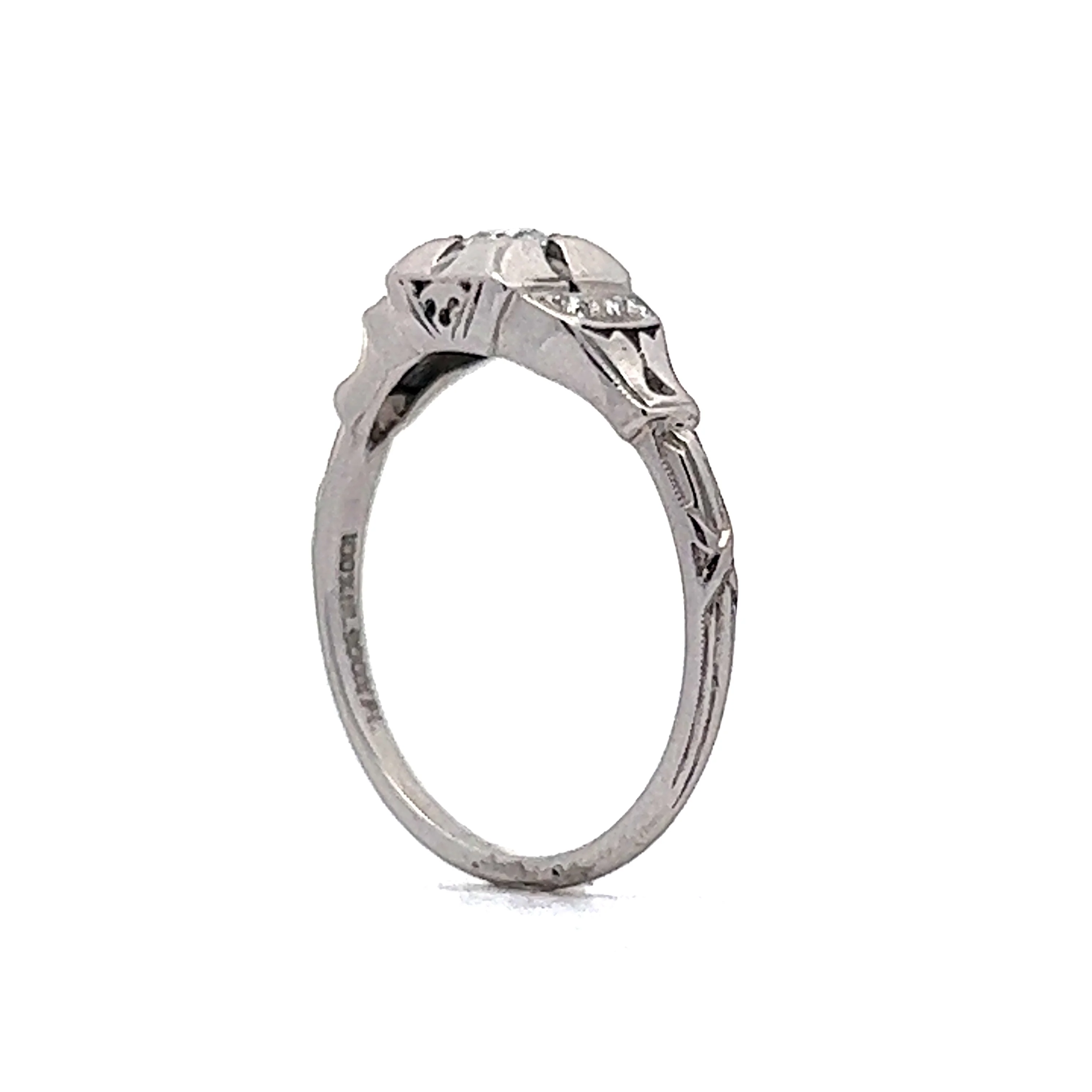 1920's Old Euro Diamond Engagement Ring in Platinum - Image 5