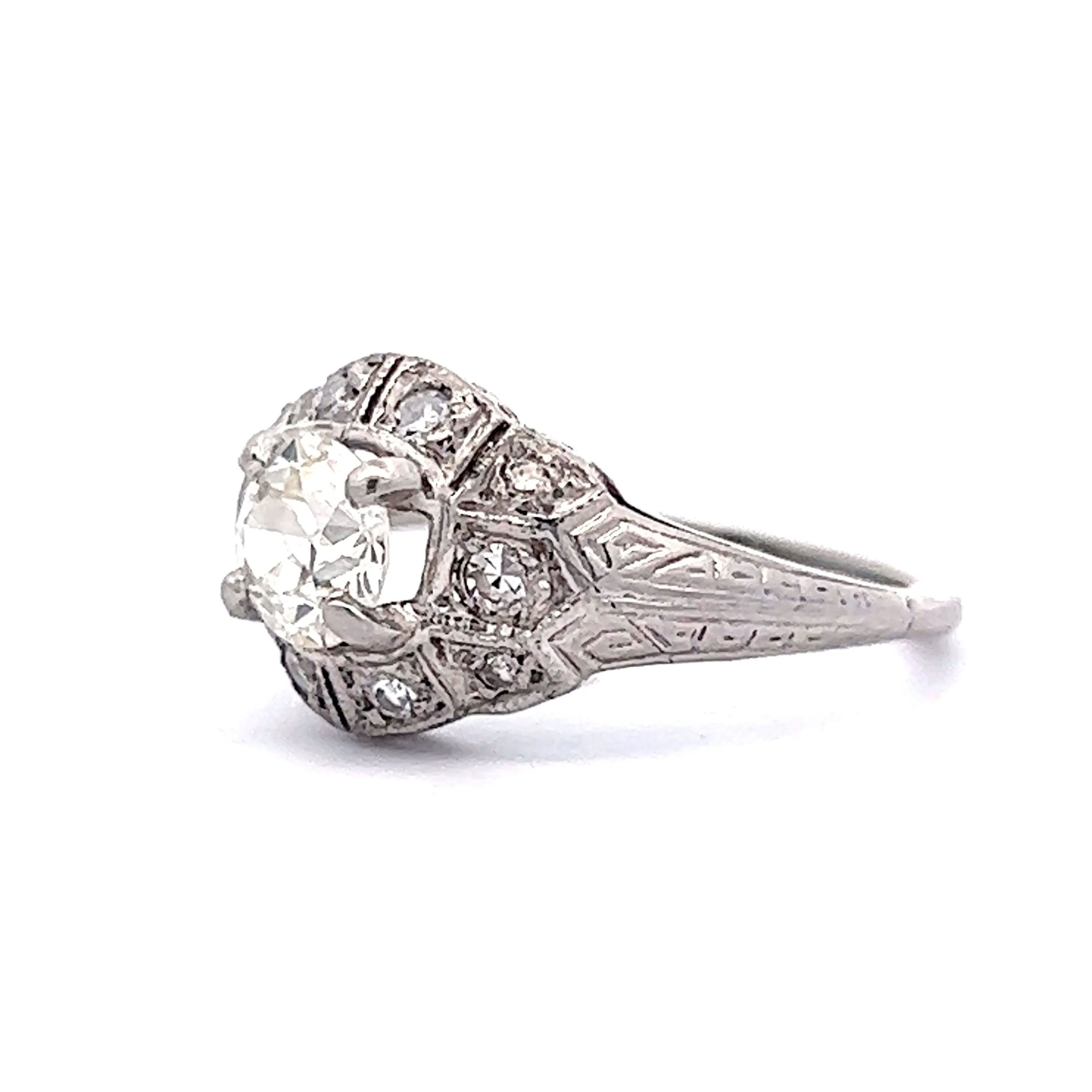 1920's Old European Diamond Engagement Ring in Platinum - Image 2